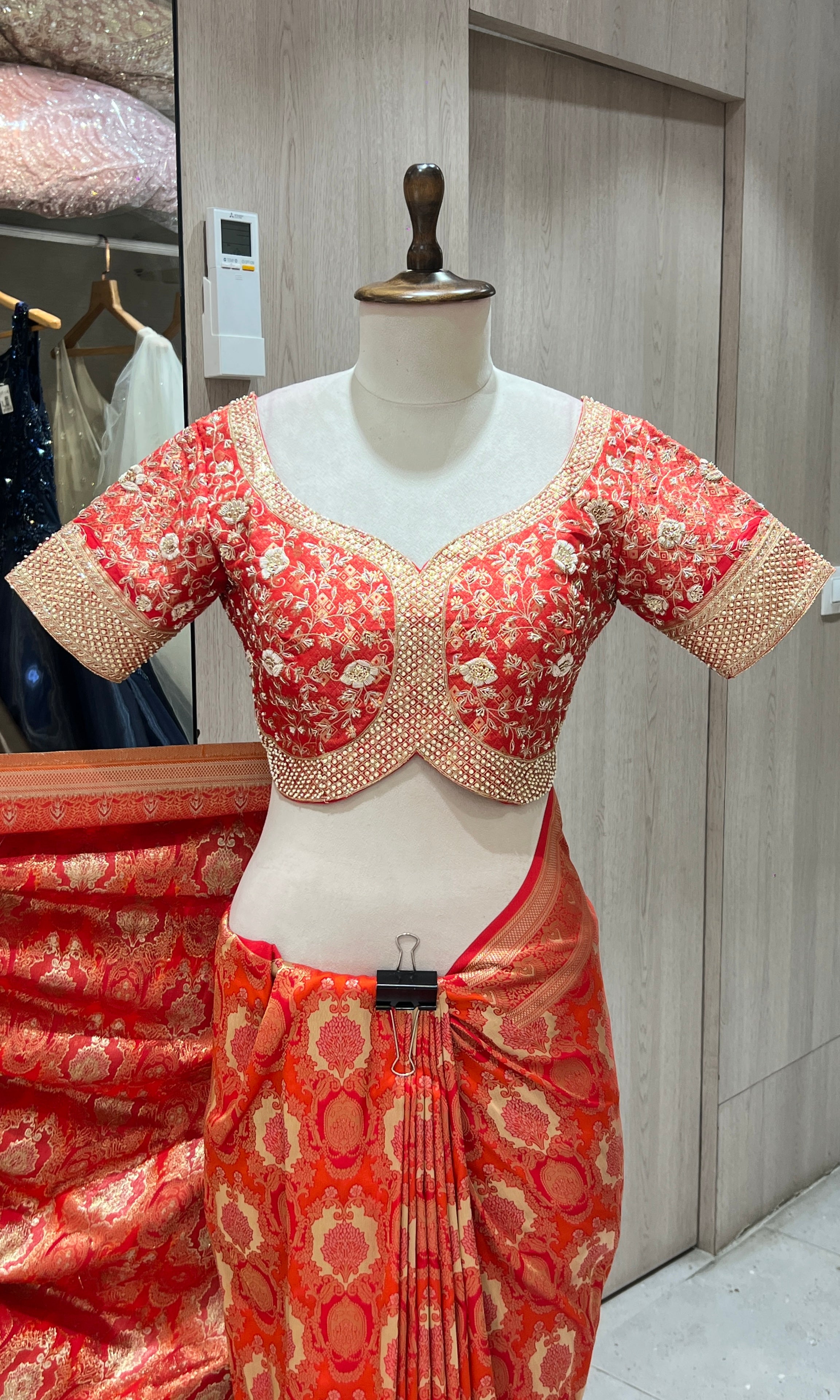 Red and gold kanjivaram saree with blouse