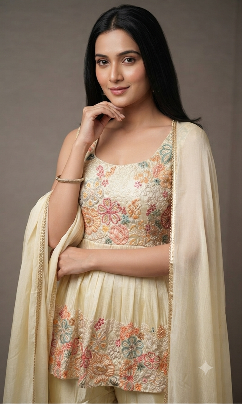 Cream floral peplum palazzo set