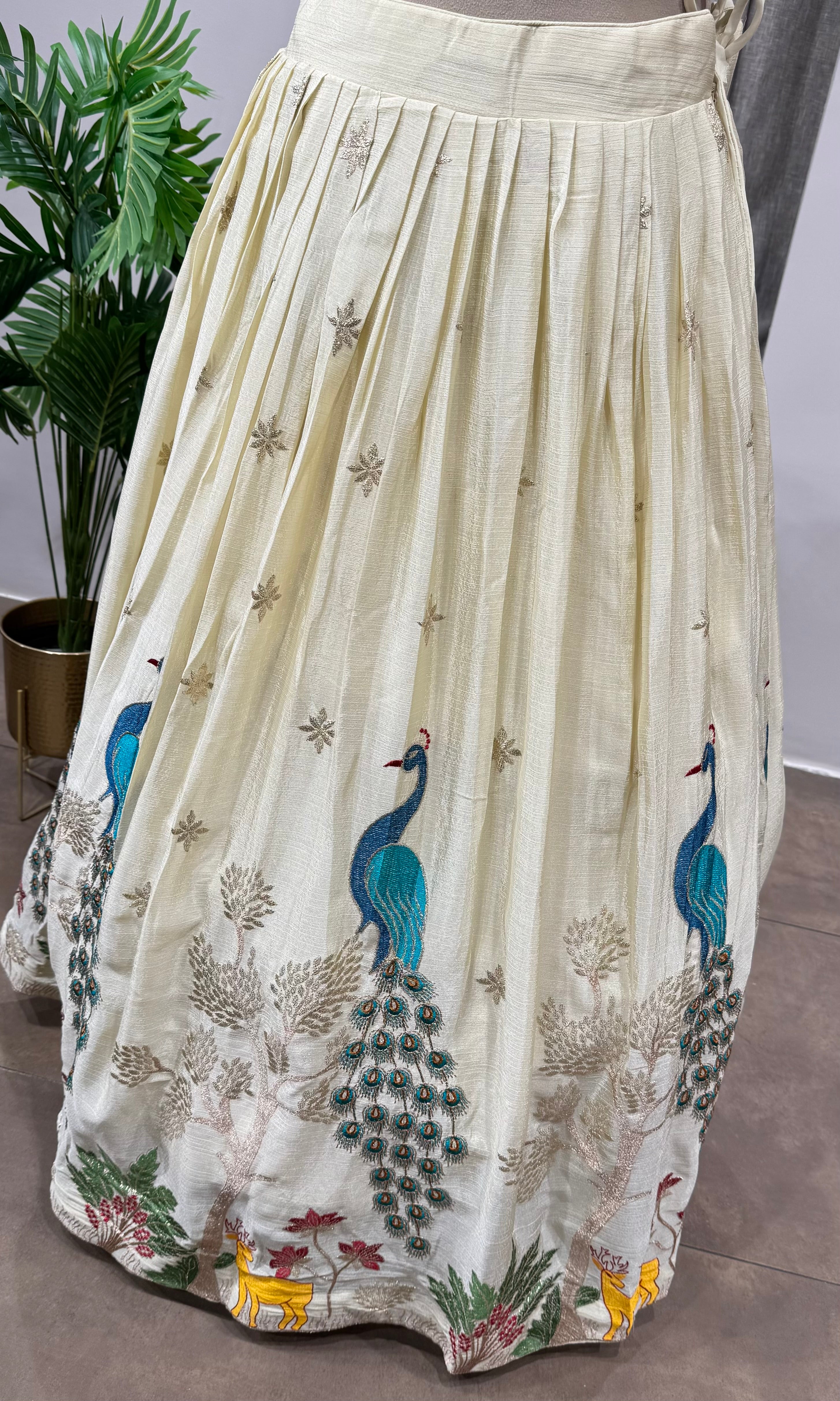 Cream Lehenga with Peacock Embroidery
