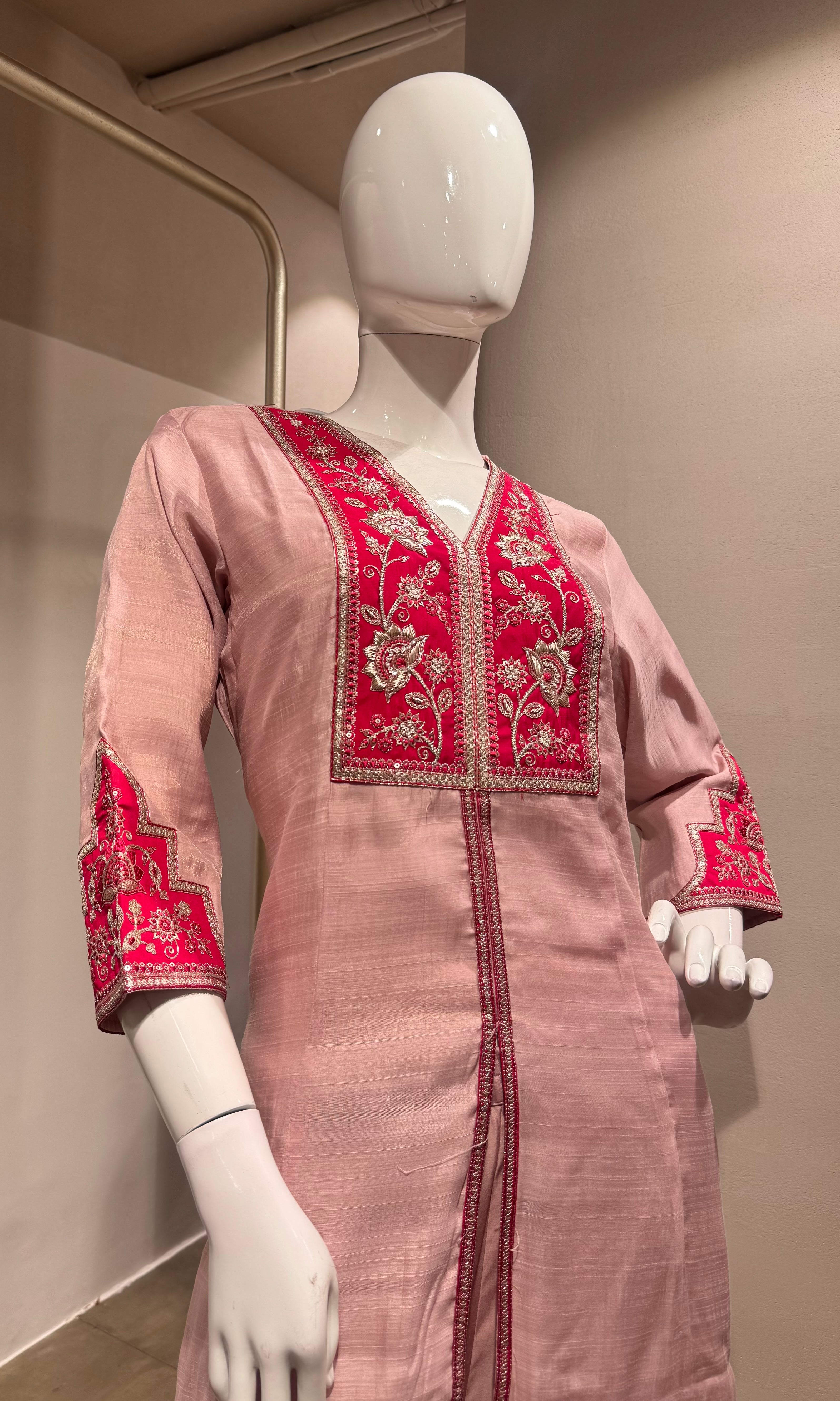 PINK EMBROIDERED FRONT SLIT KURTA SET
