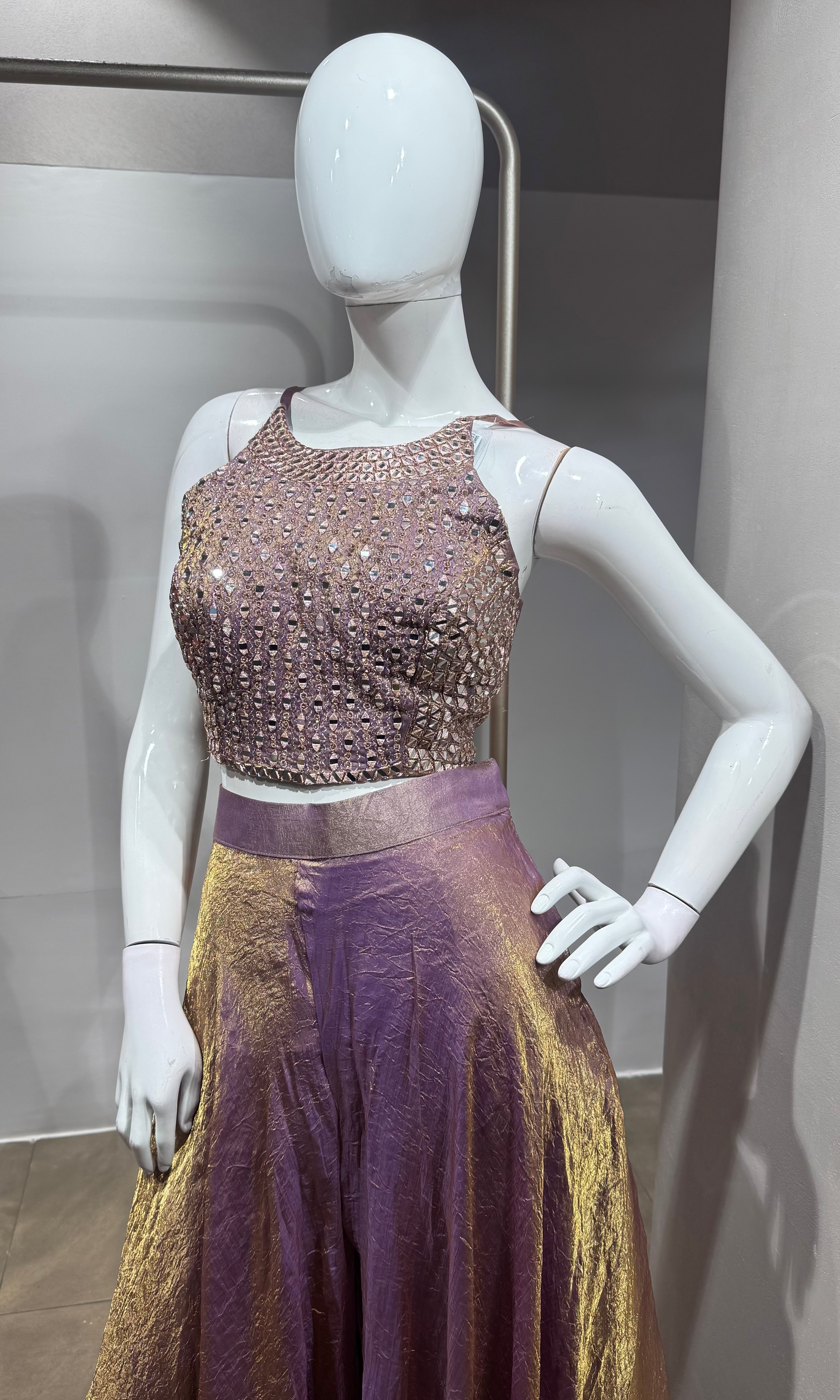 Lavander embellished halter-neck palazzo set