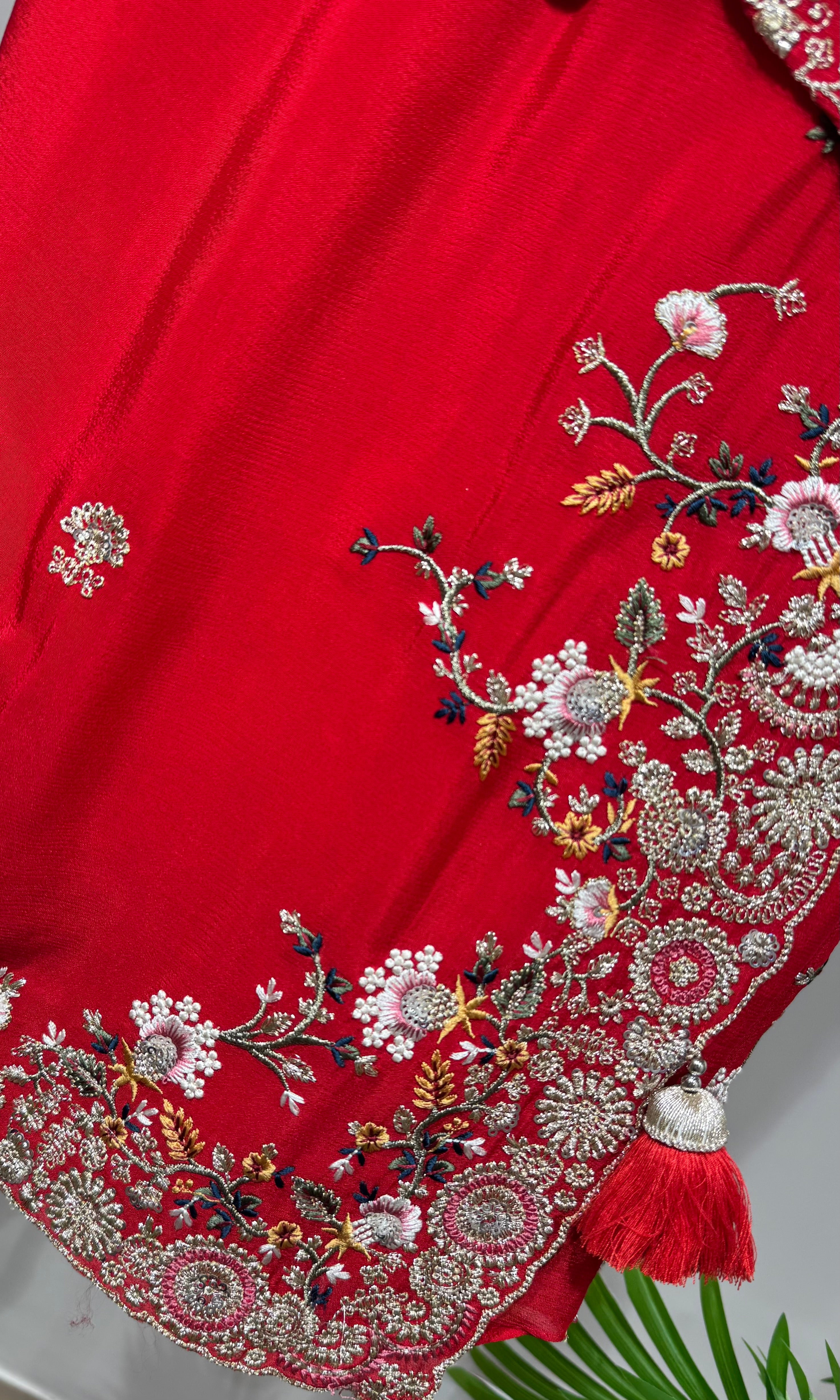 Red saree with EMBROIDERED blouse