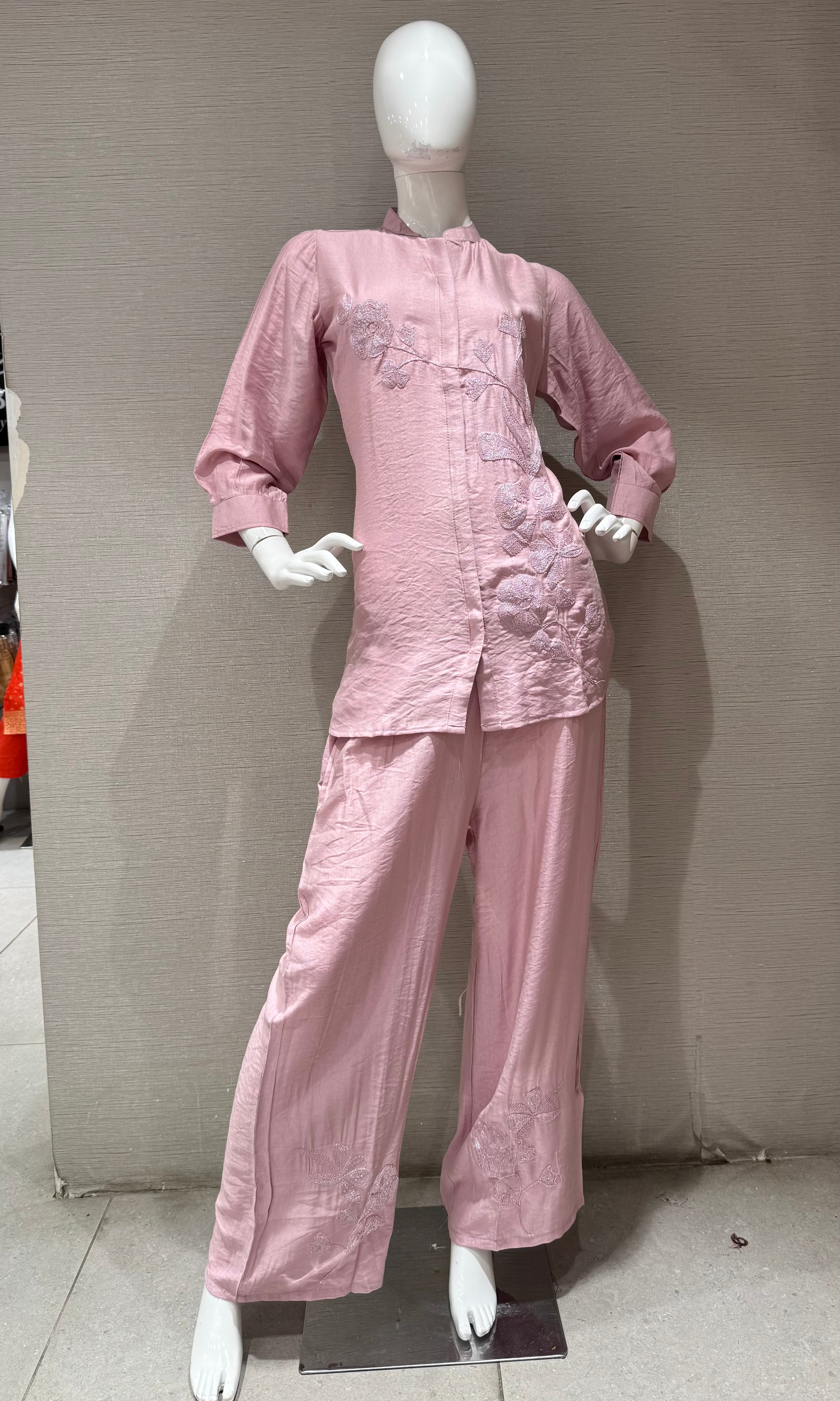 Pastel Pink Elegance Embroidered Cord Set
