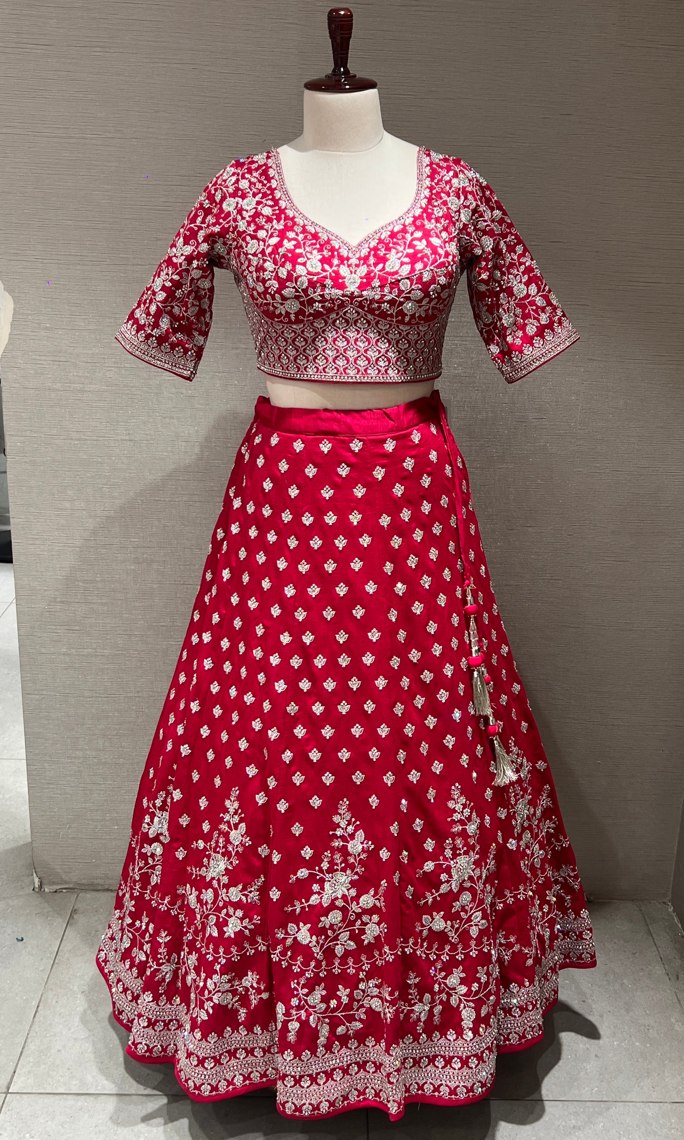 Rani pink intricate zari and sequence LEHENGA