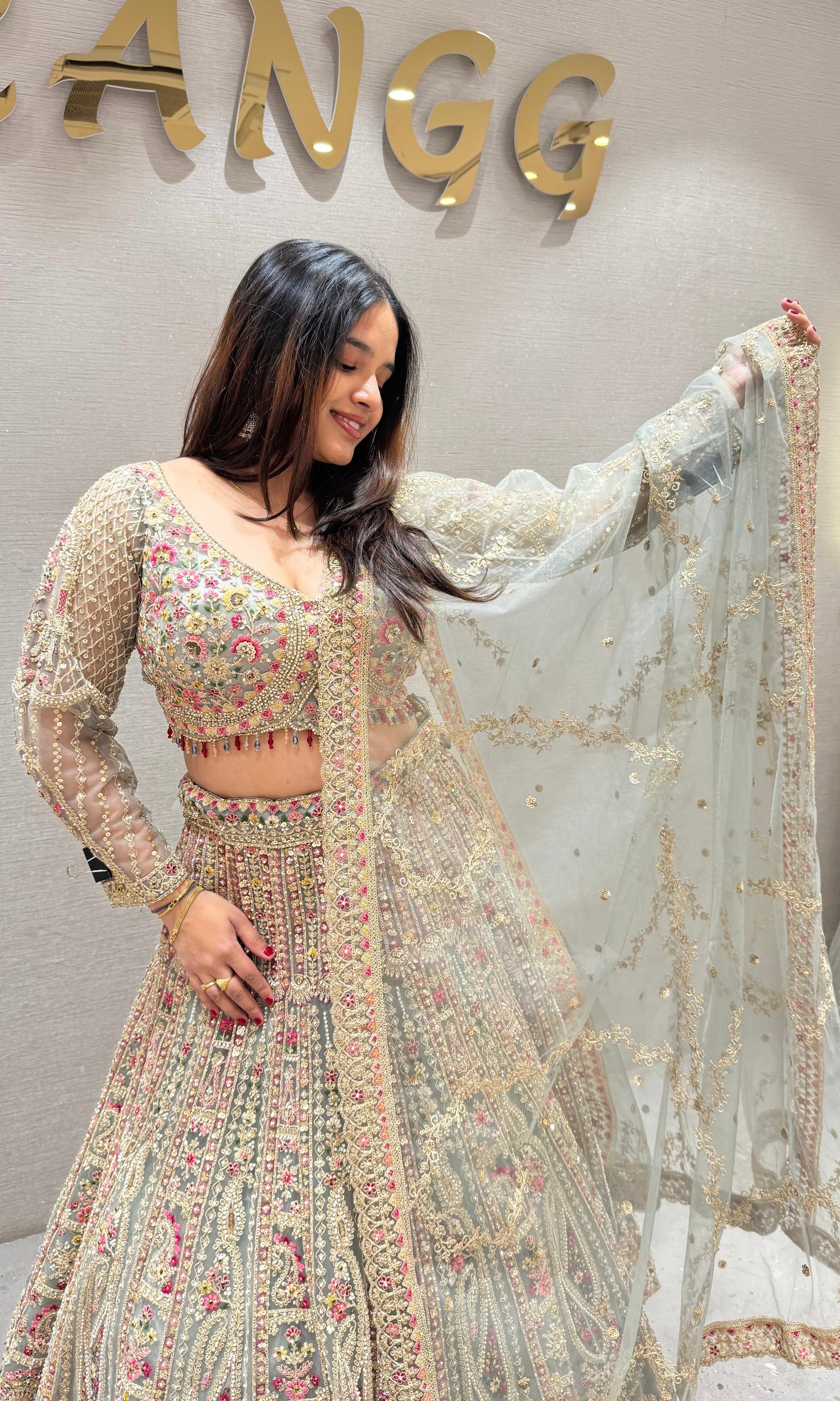 Green INTRICATE EMBROIDERED Lehenga