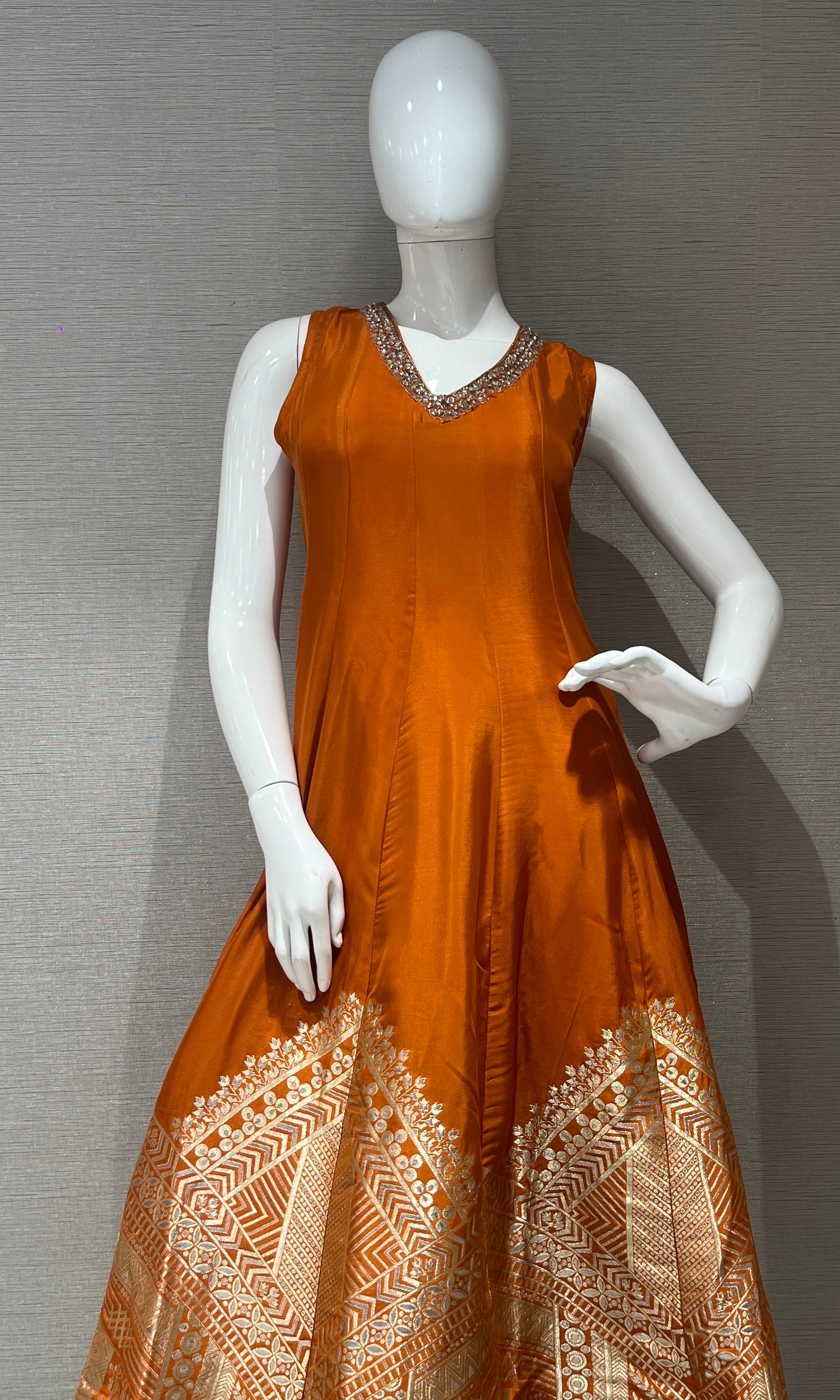 Orange Banarasi Anarkali with palazzo