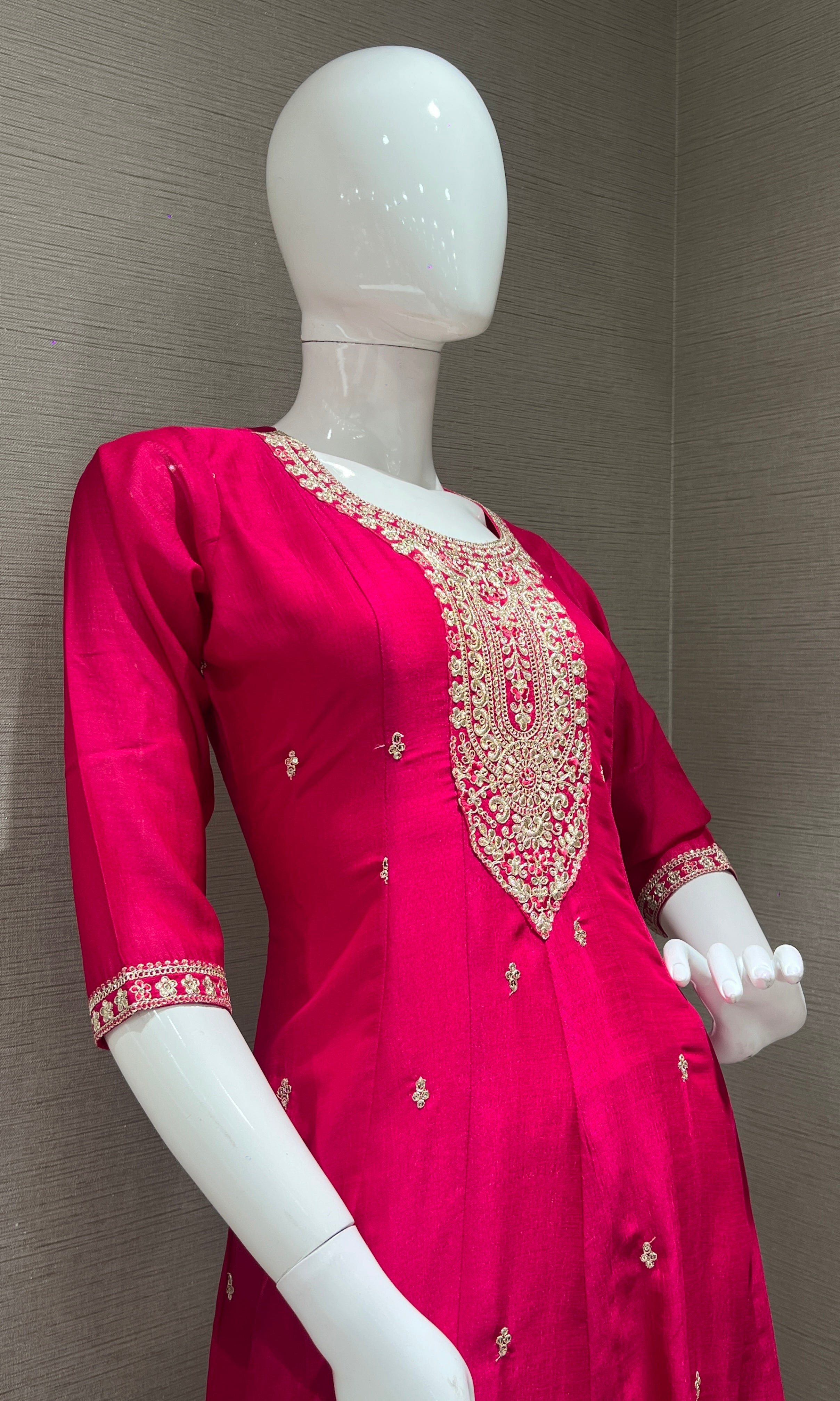Pink Golden Embroidered Kurta set