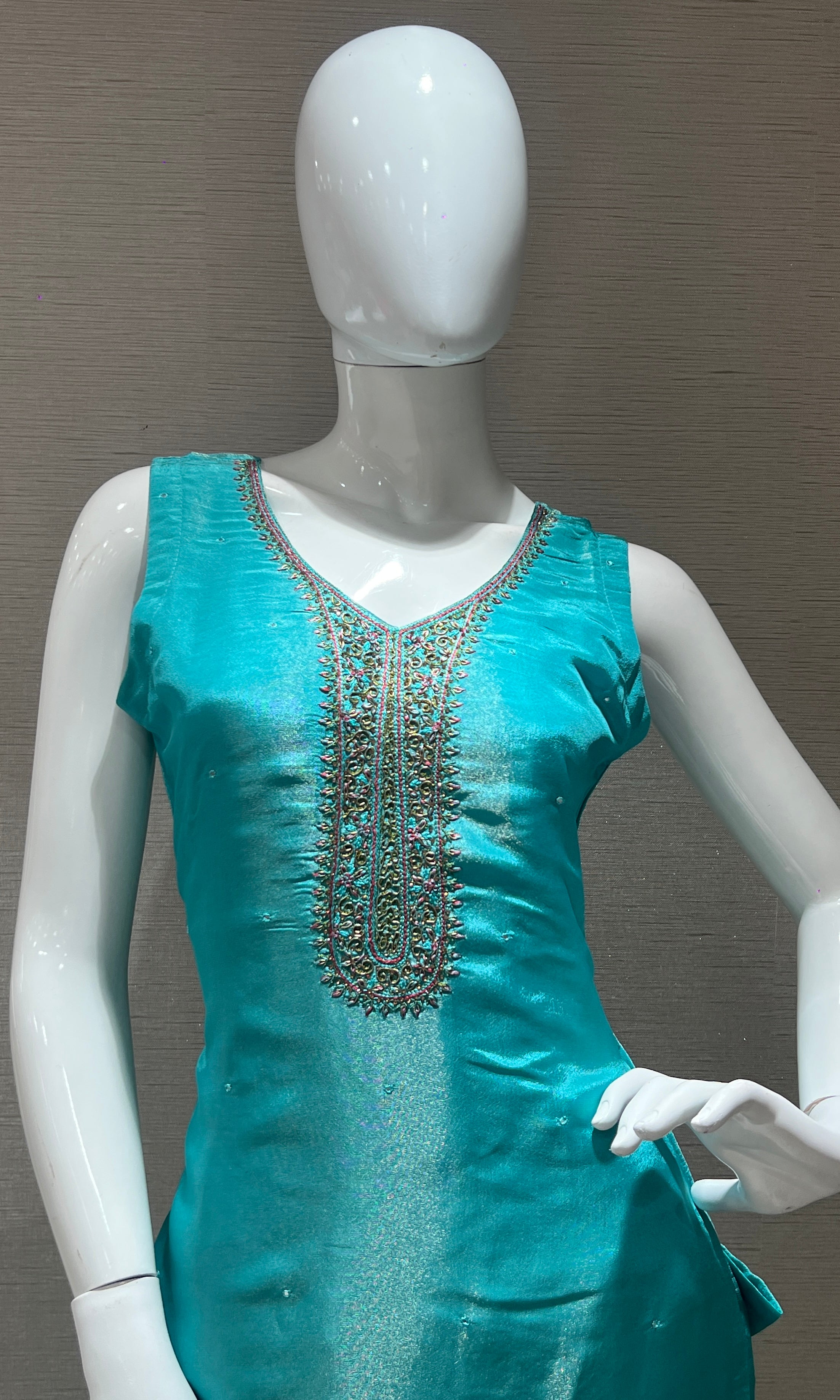 Light blue kurta set with a floral printed dupatta