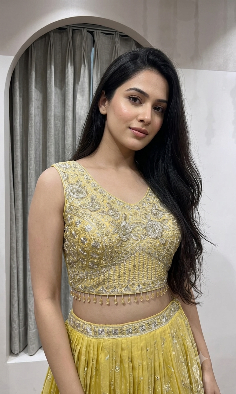 Light Yellow Georgette Lehenga with Silver Border