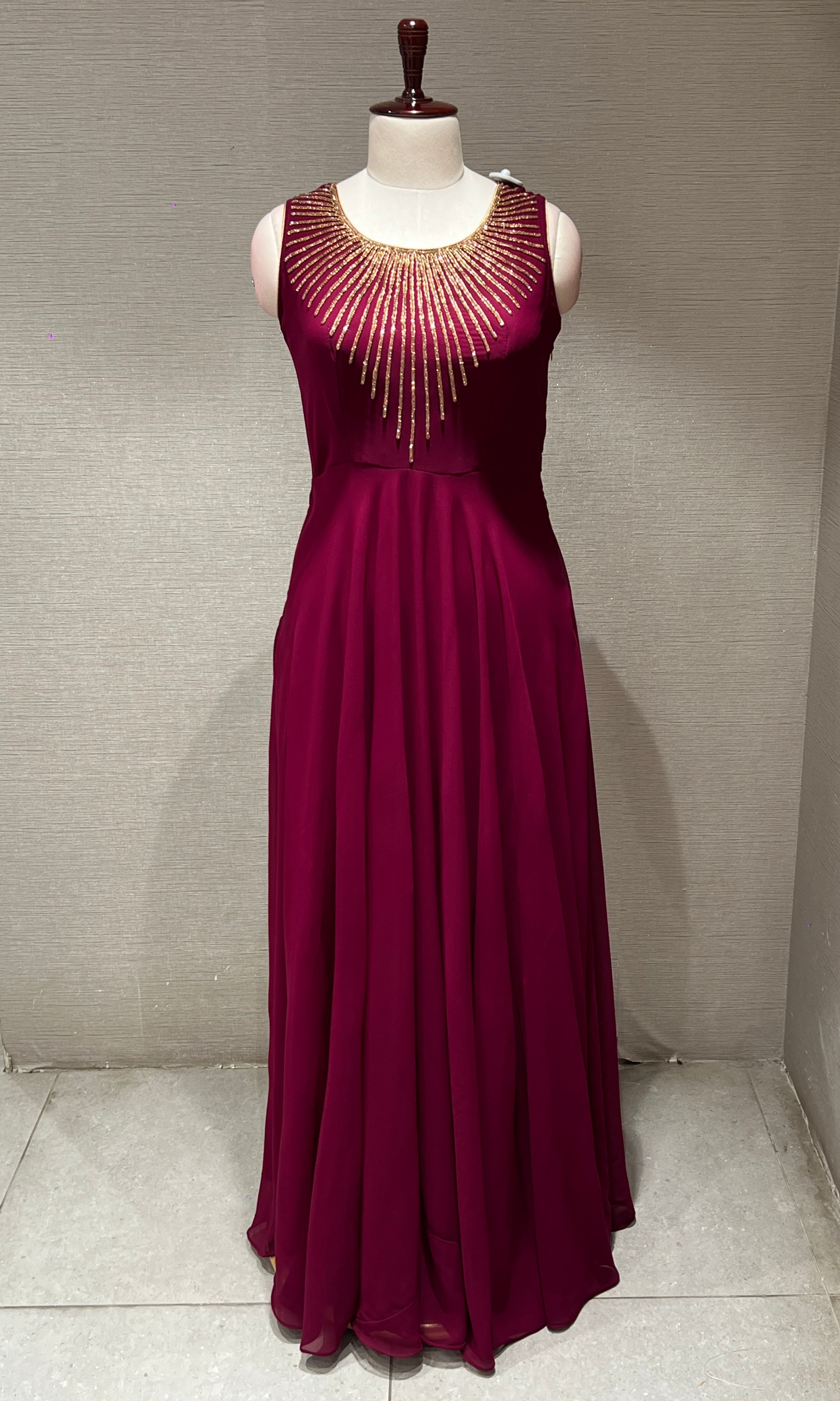Wine Georgette long dress, maroon red