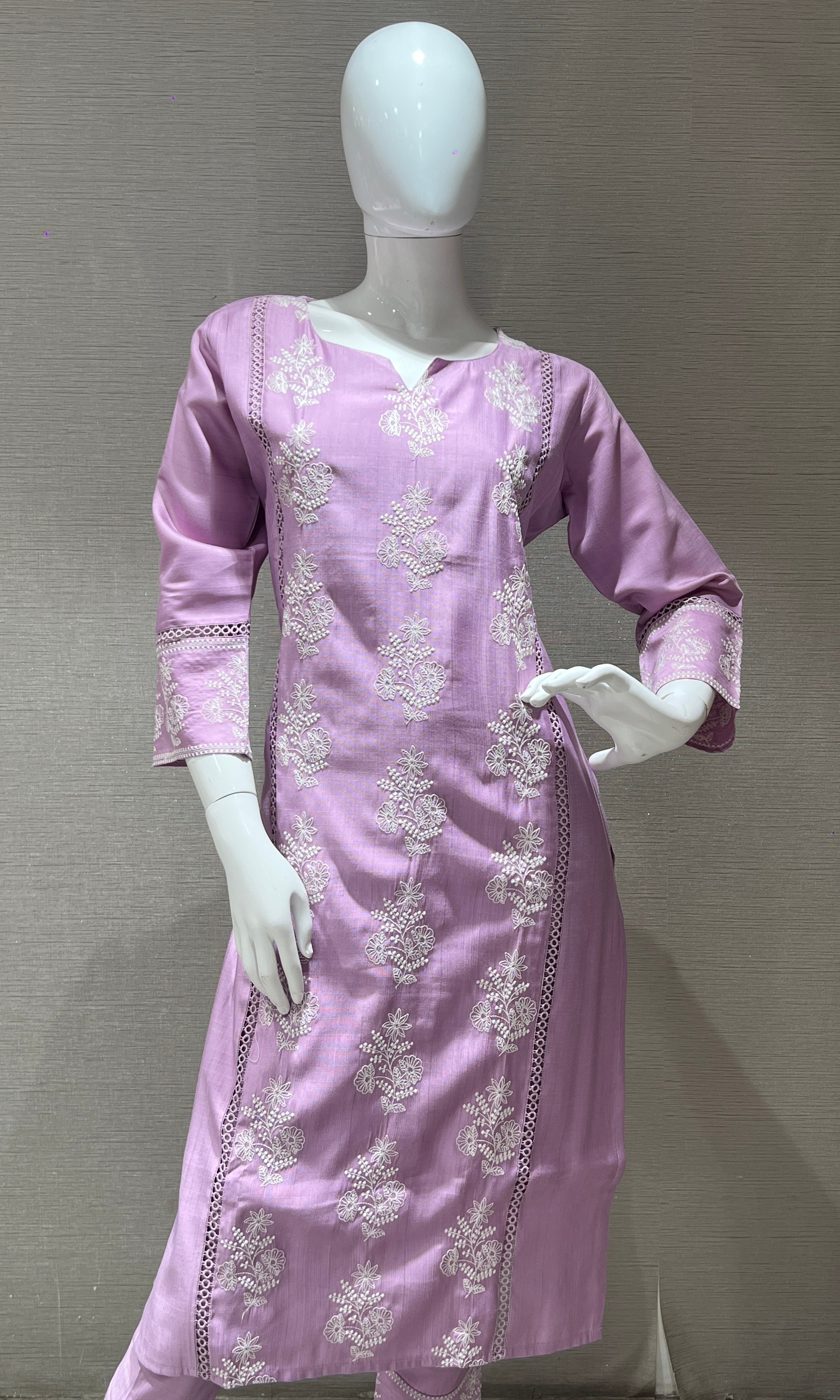 Lavender Floral Embroidered kurta set