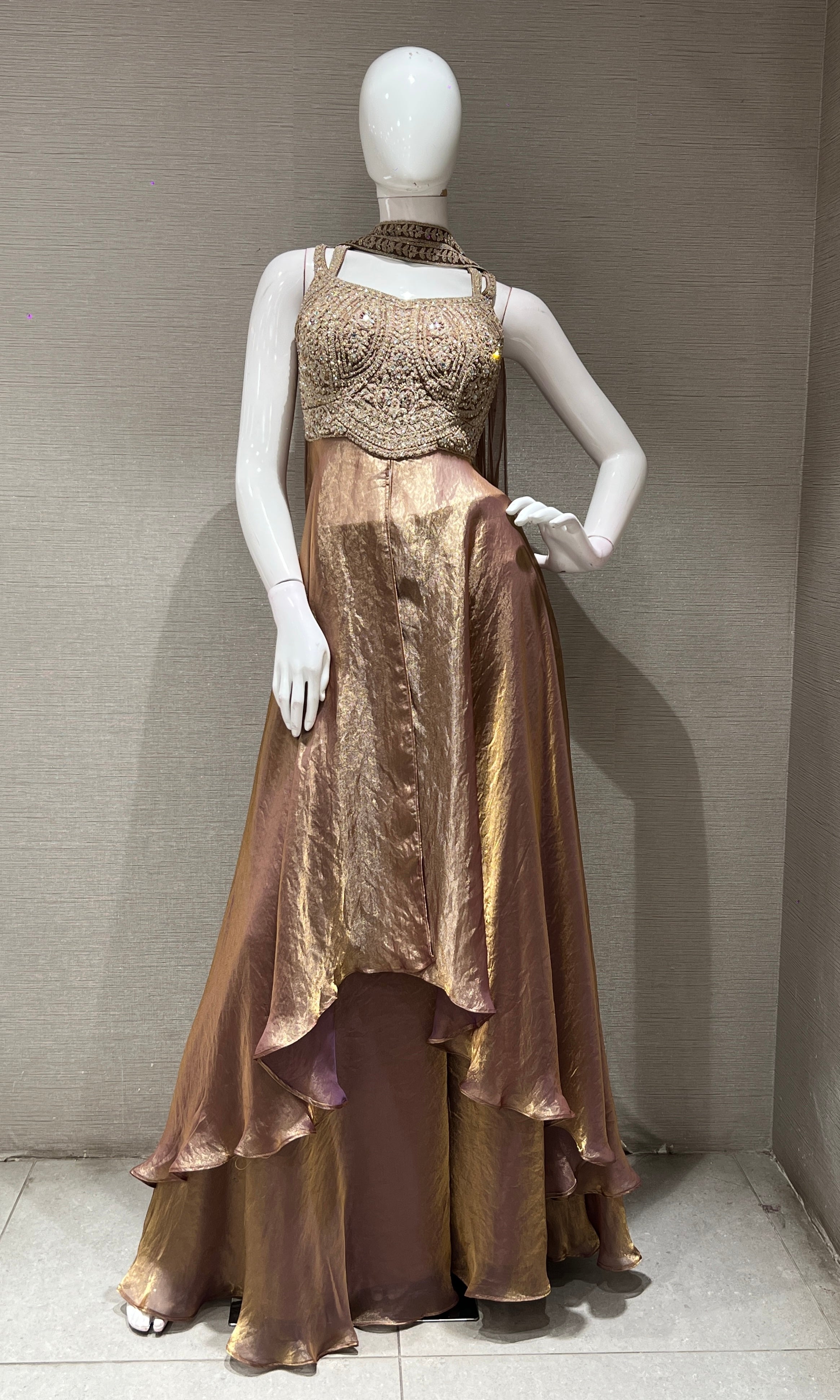 LIGHT BROWN EMBROIDERED ANARKALI
