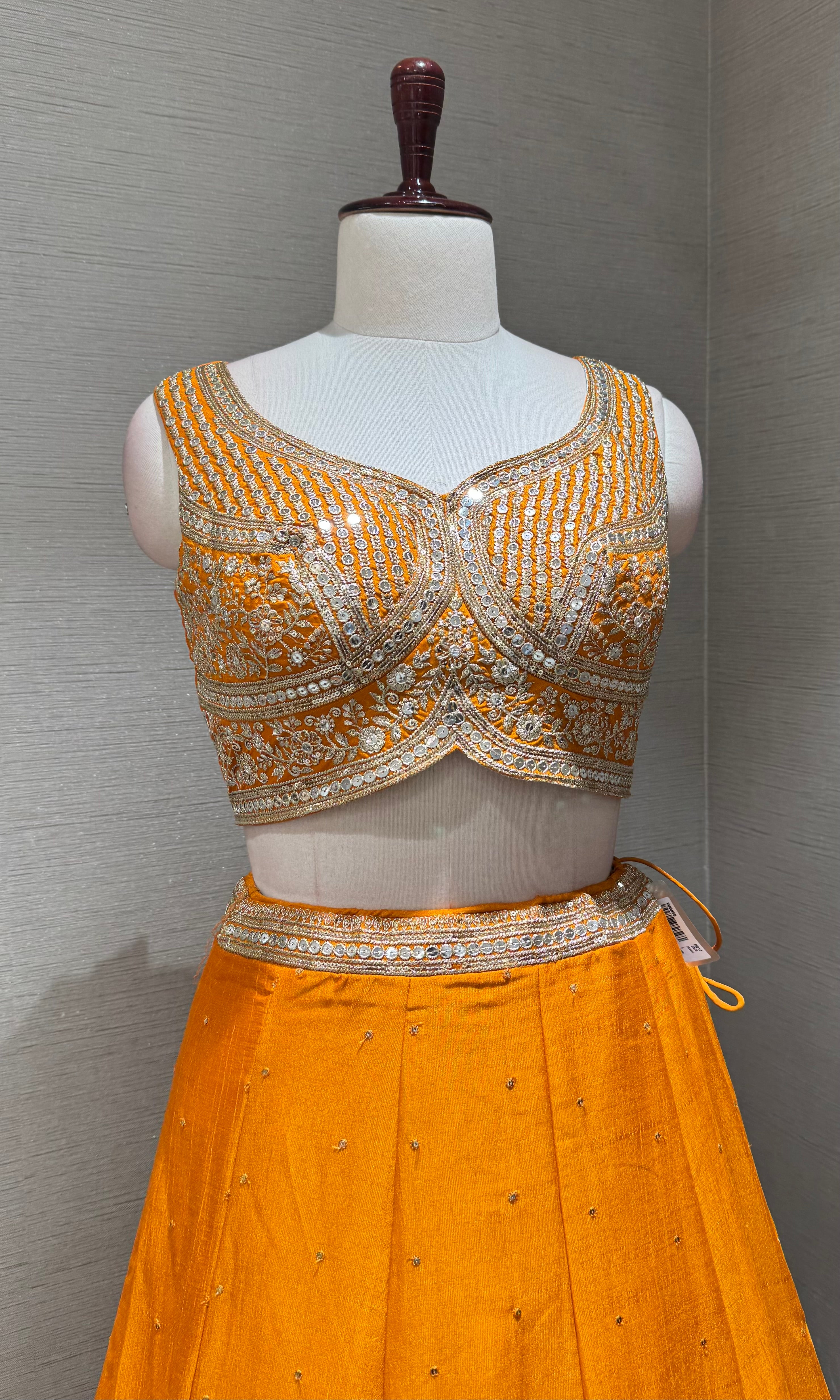 Orange Embroidered Lehenga Set with Gold Borders
