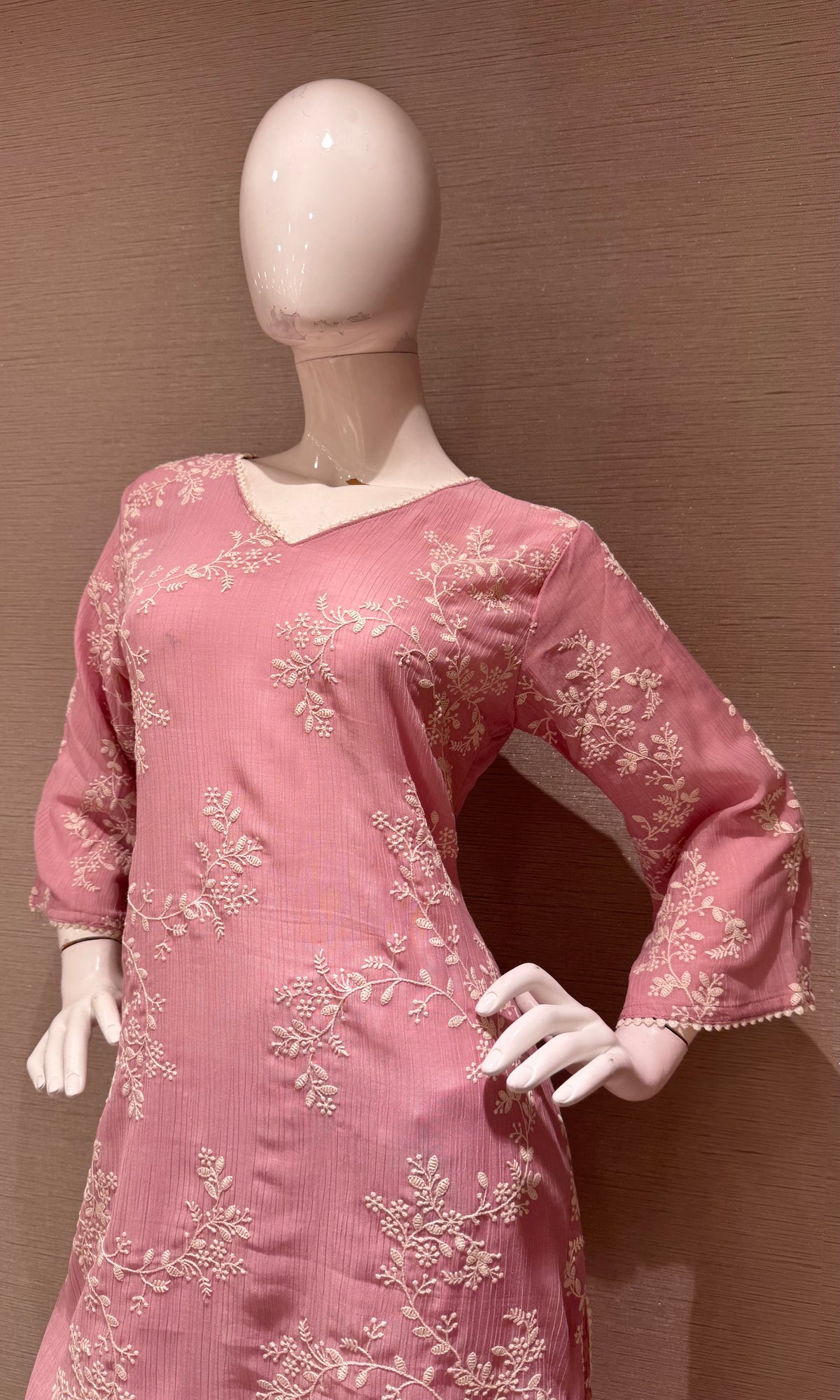 Light Pink Floral cotton Kurta Set with Sheer Dupatta