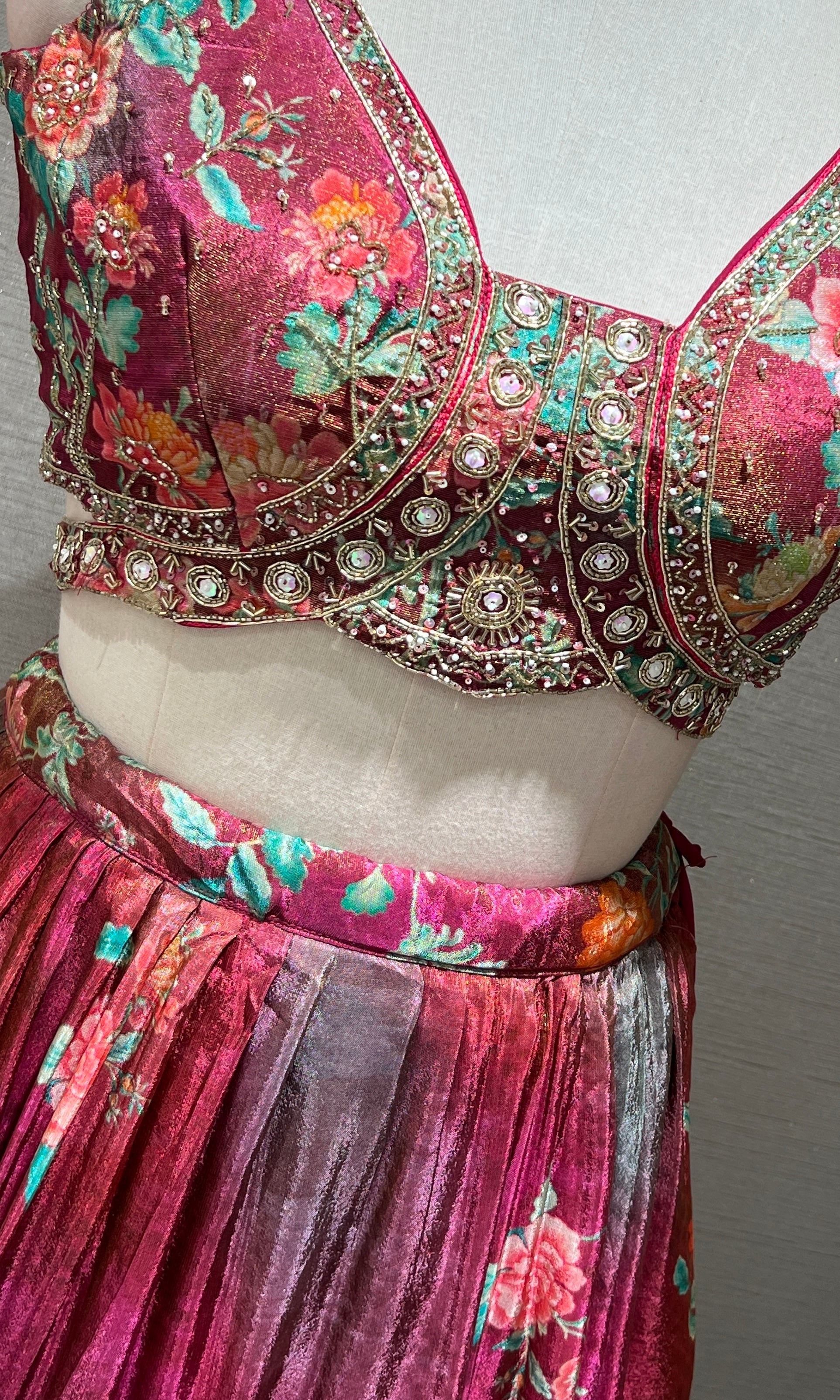 Pink Floral Lehenga with Embellished Choli