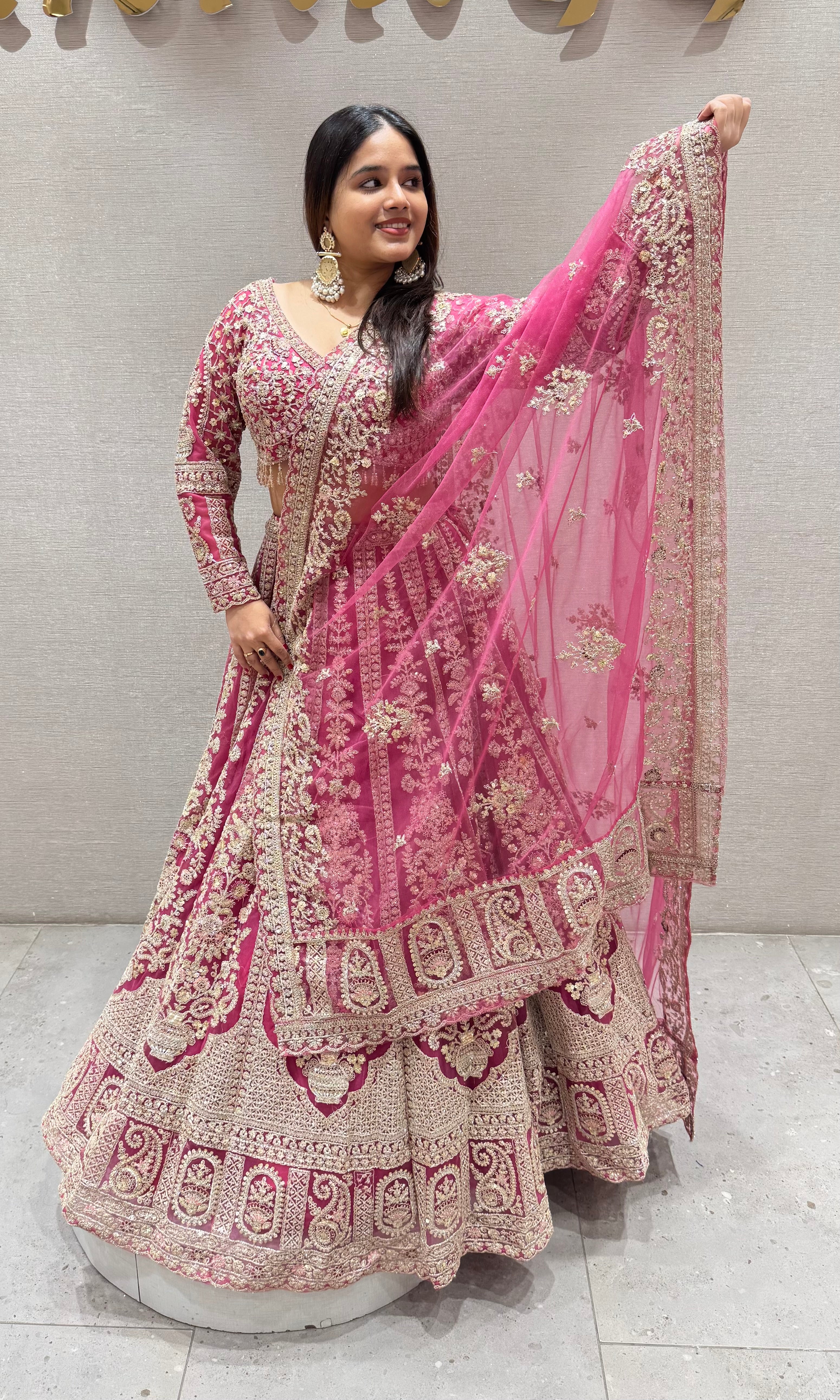 Pink lehenga with golden embroidery