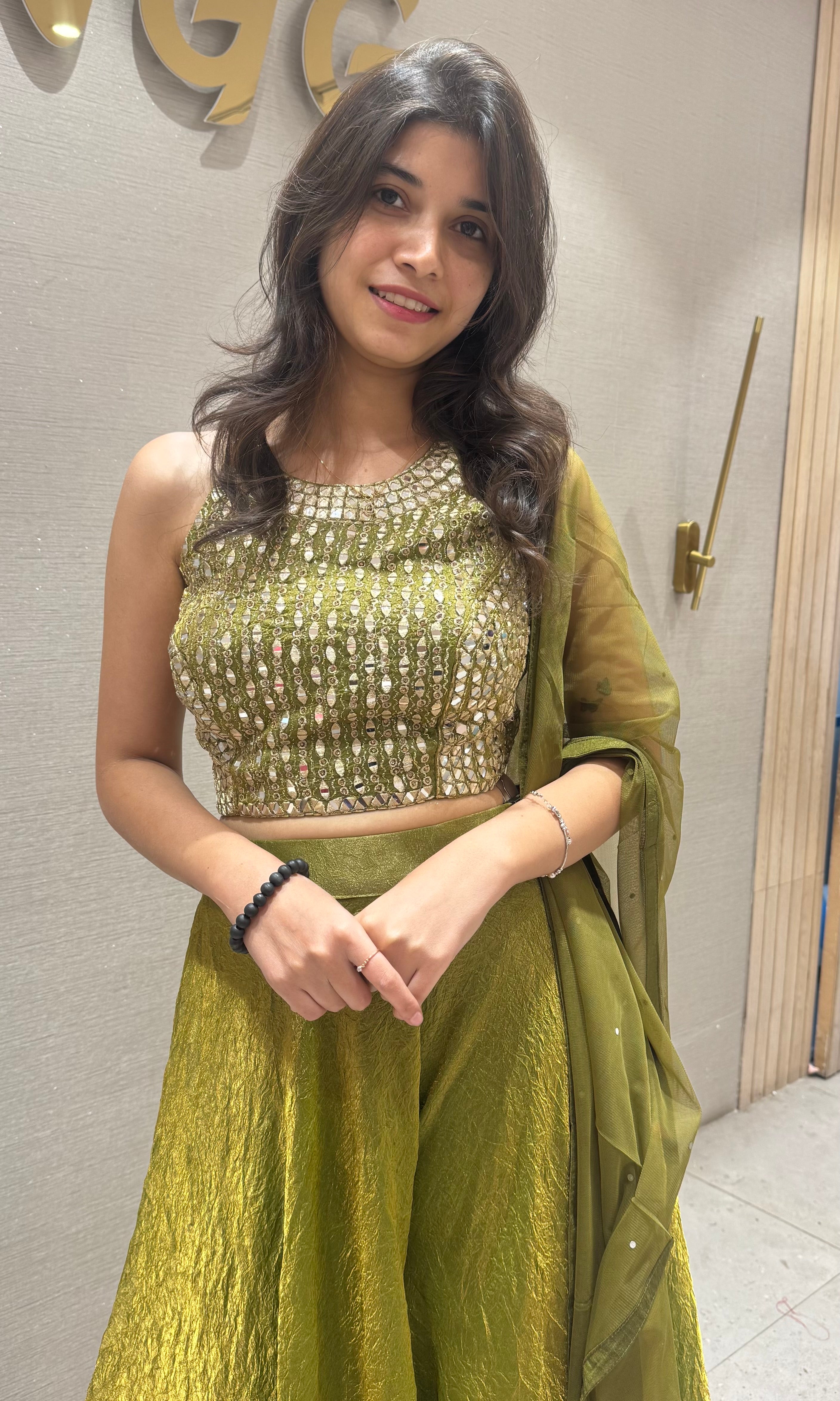 Mehendi Green Embellished Palazzo Ensemble