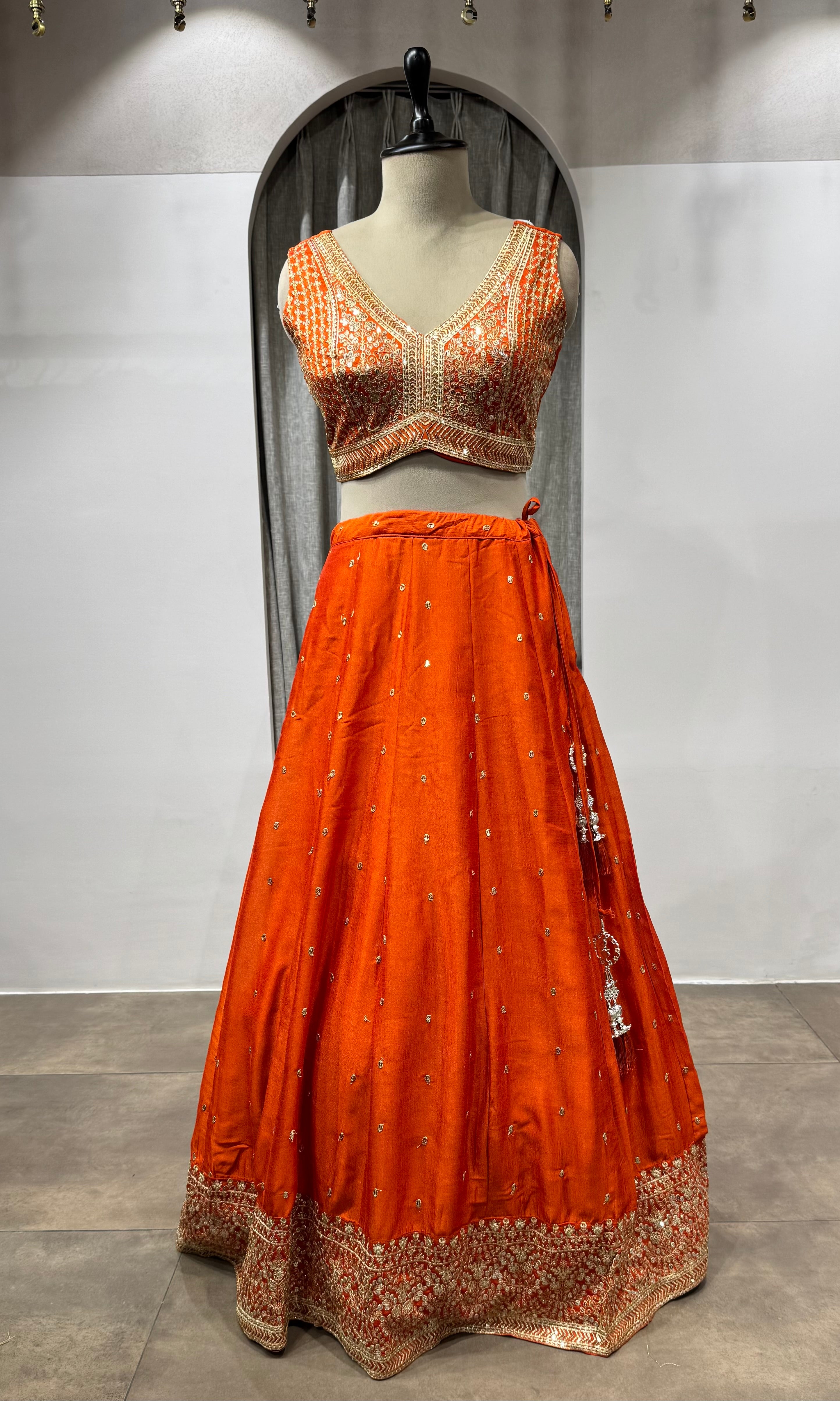 Orange Embroidered Lehenga with Dupatta