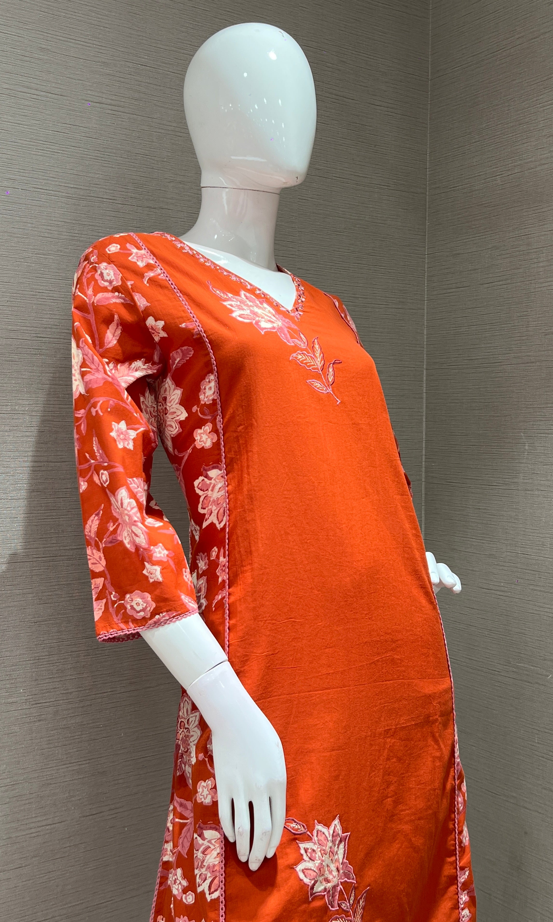 RUST FLORAL MOTIF PRINTED KURTA SET