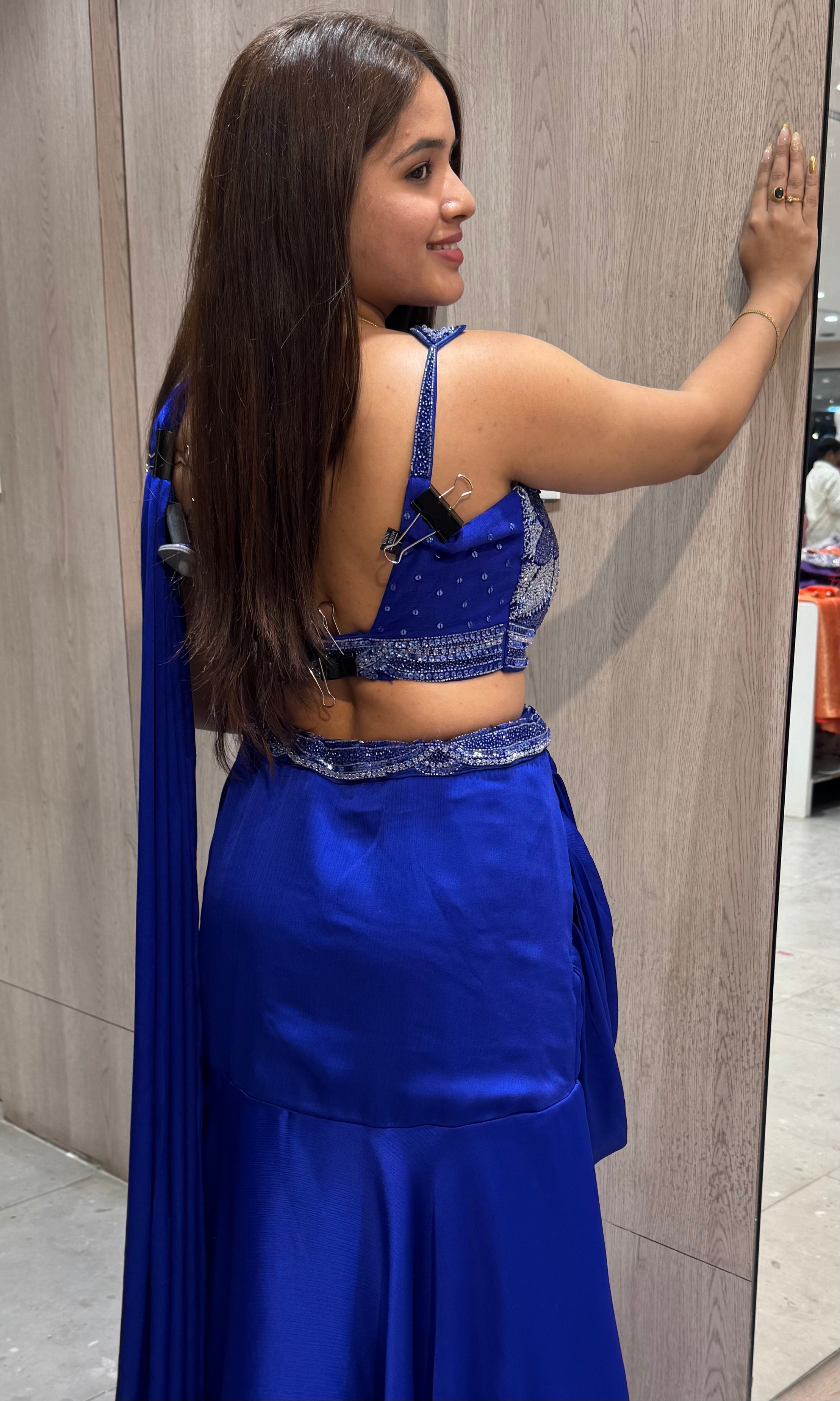 Blue Lehenga with drape dupatta