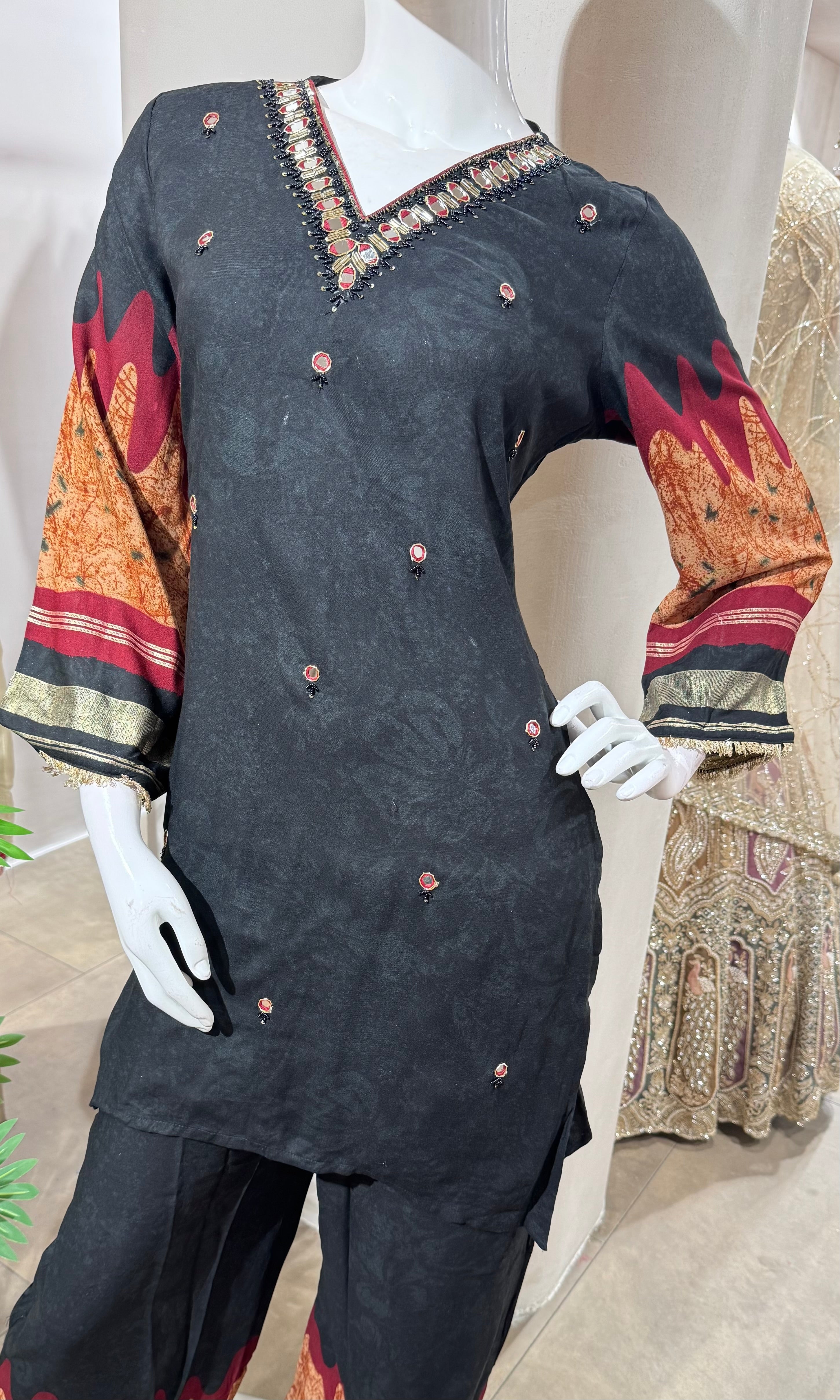 BLACK ETHNIC KURTI WITH BOTTOM