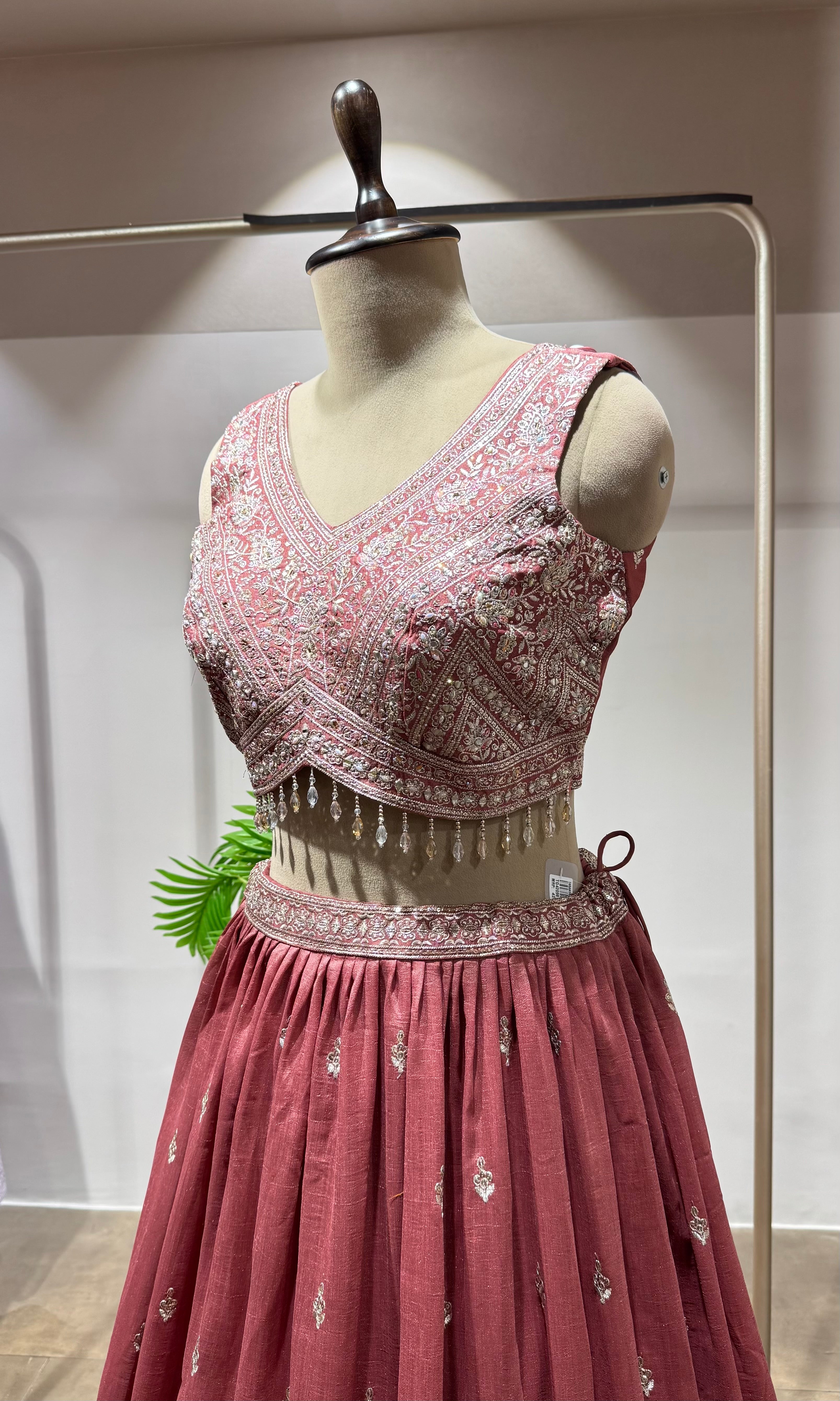 Onion pink Lehenga with Embroidered Blouse