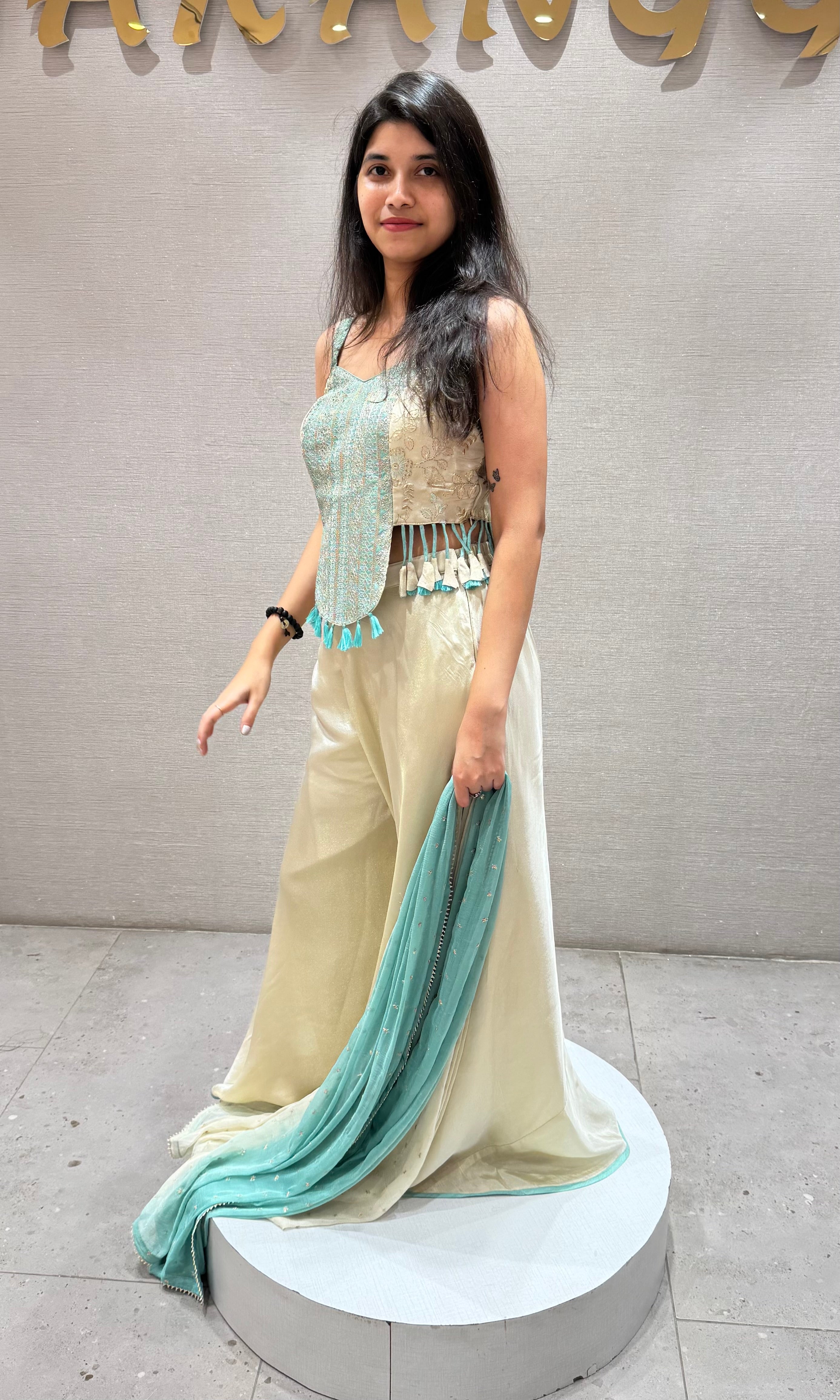 Half white AND BLUE palazzo SET