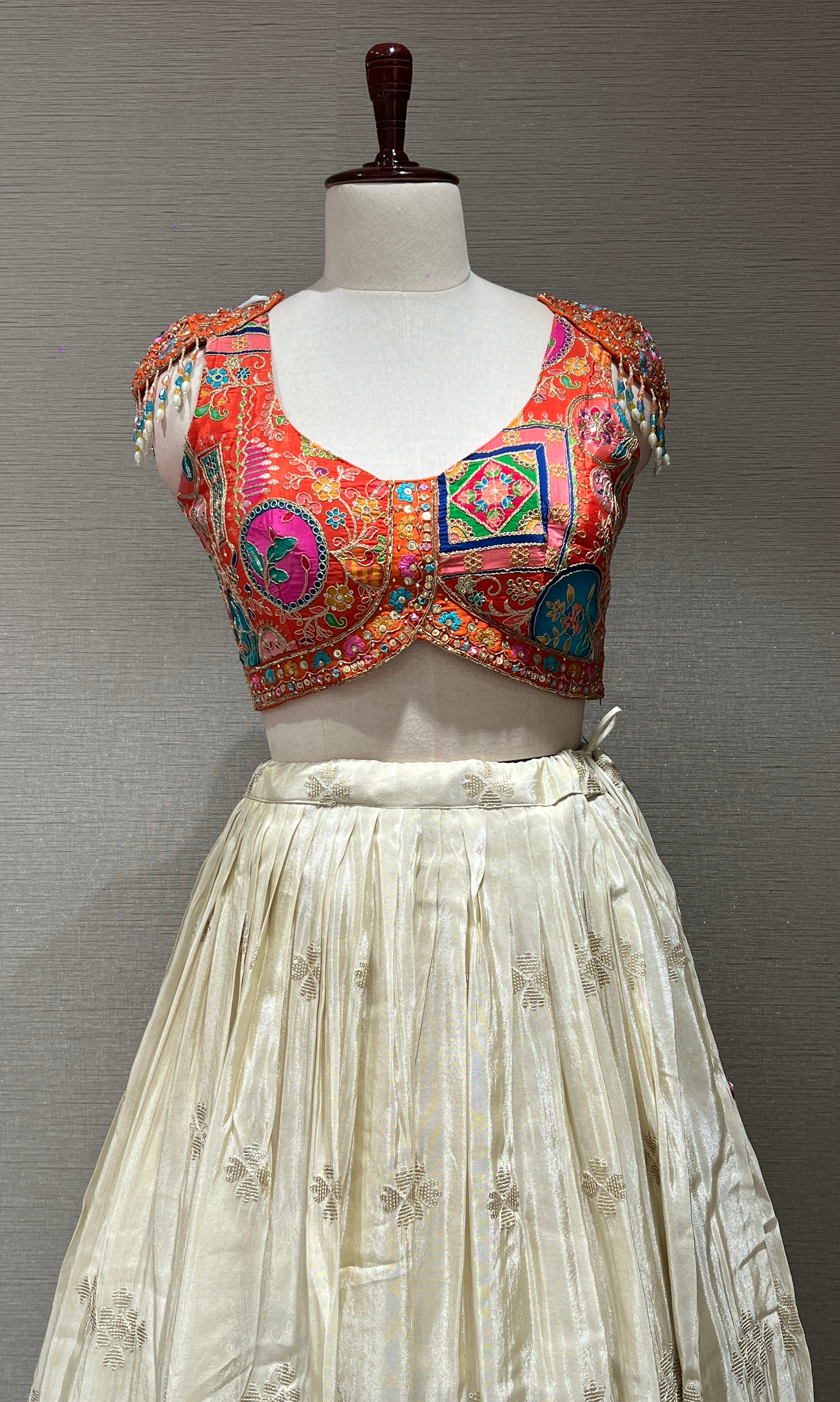 Orange and Cream Embroidered Lehenga