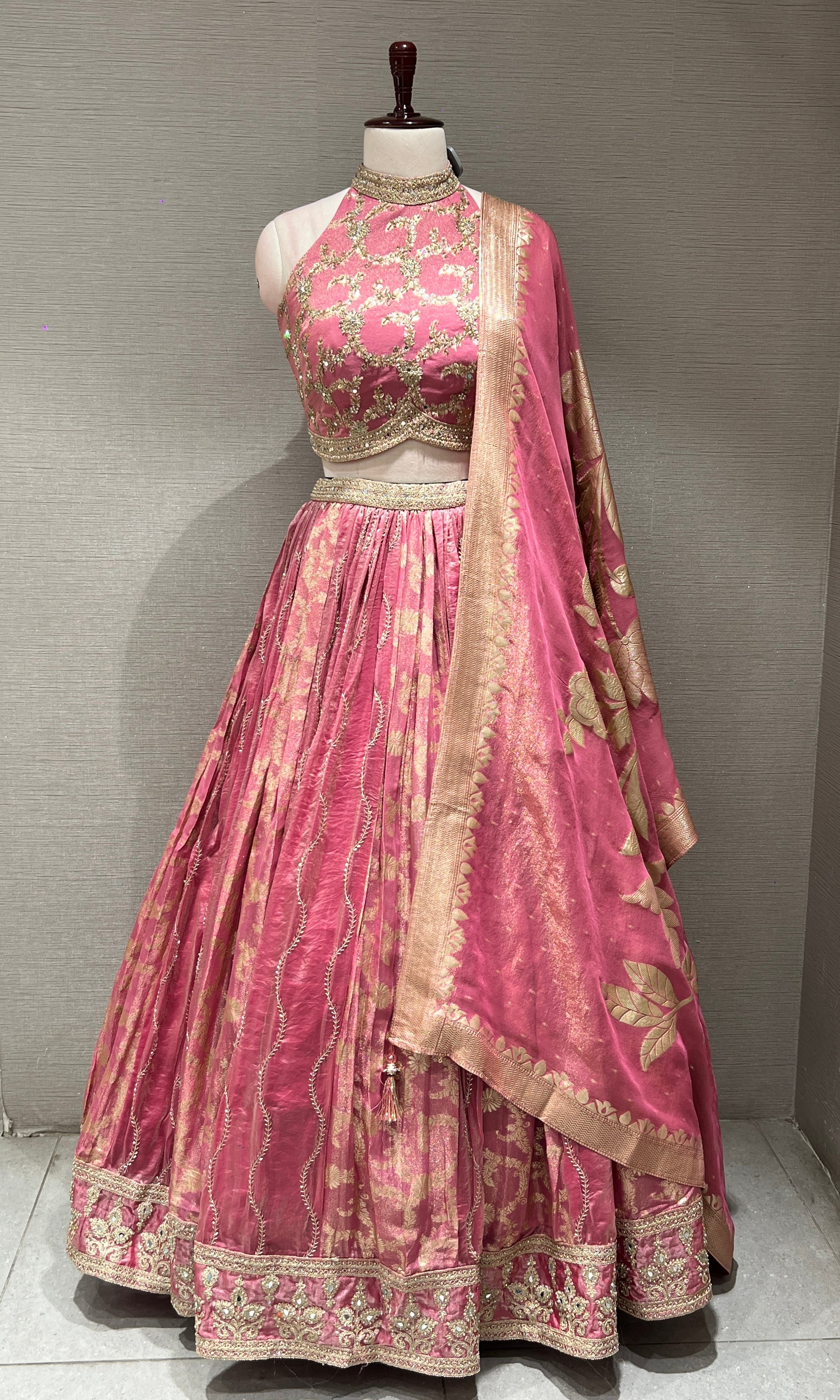 BLUSH PINK LEHENGA WITH HALTER BLOUSE
