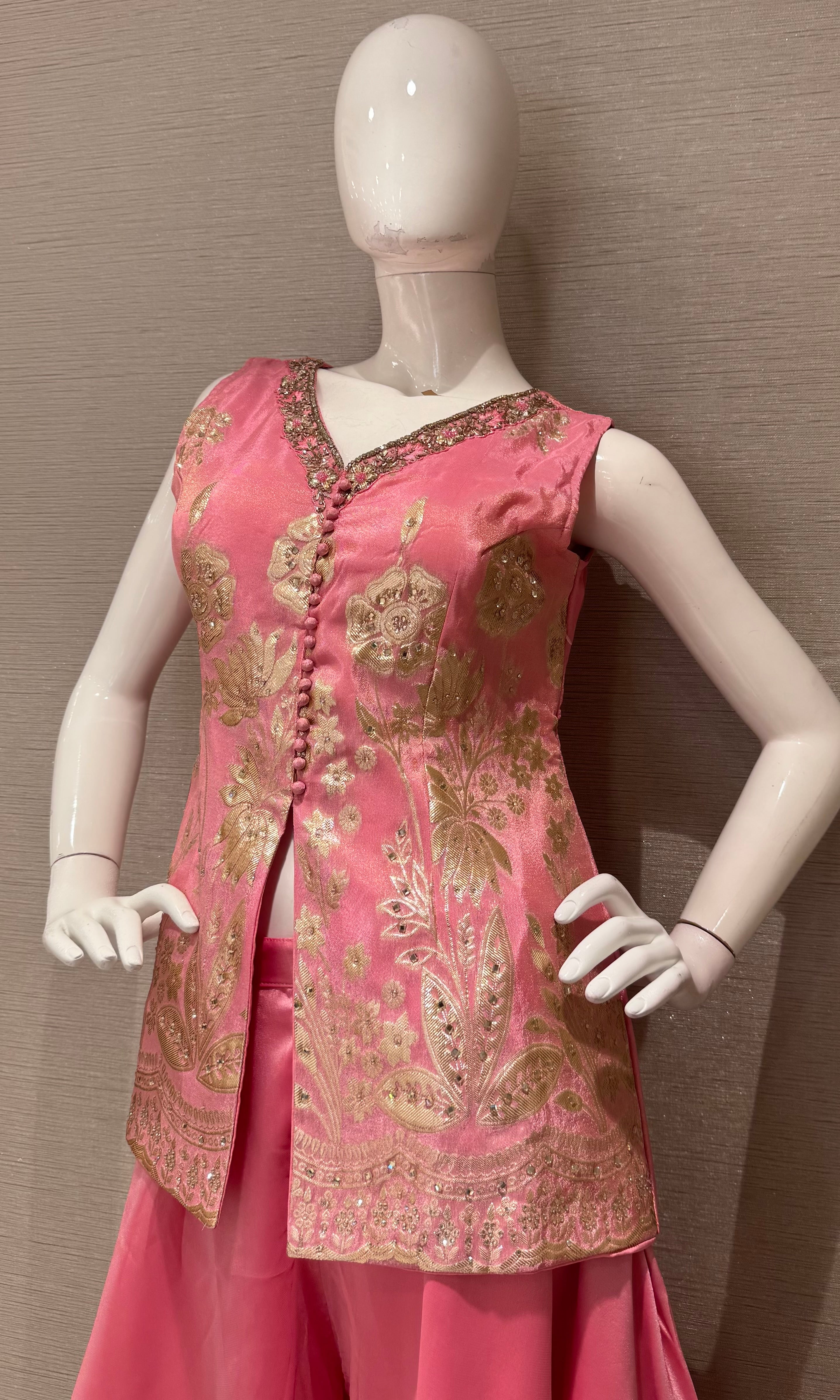 Blush Pink palazzo Set with Embroidered Short Peplum