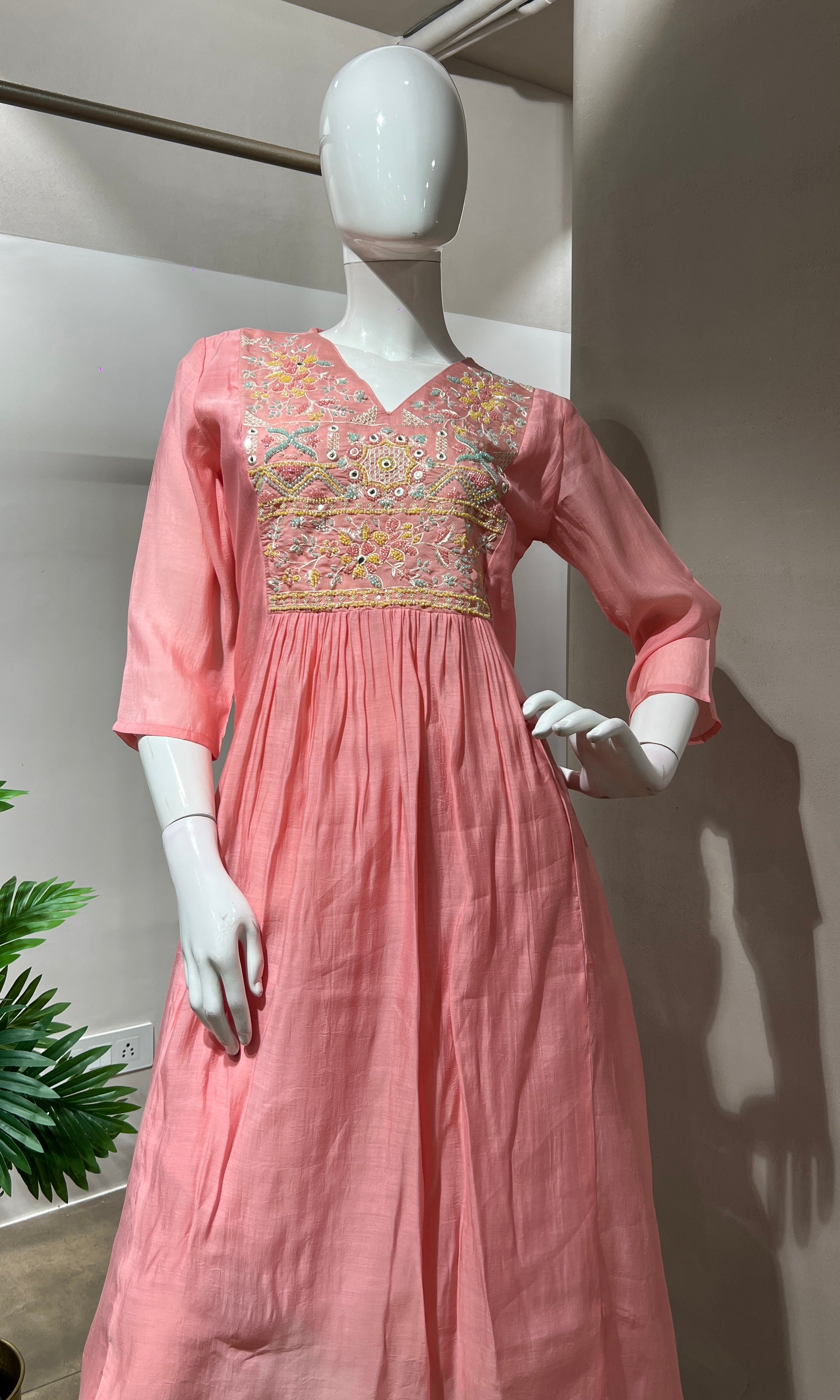 BLUSH PINK MUL CHANDERI KURTA SET