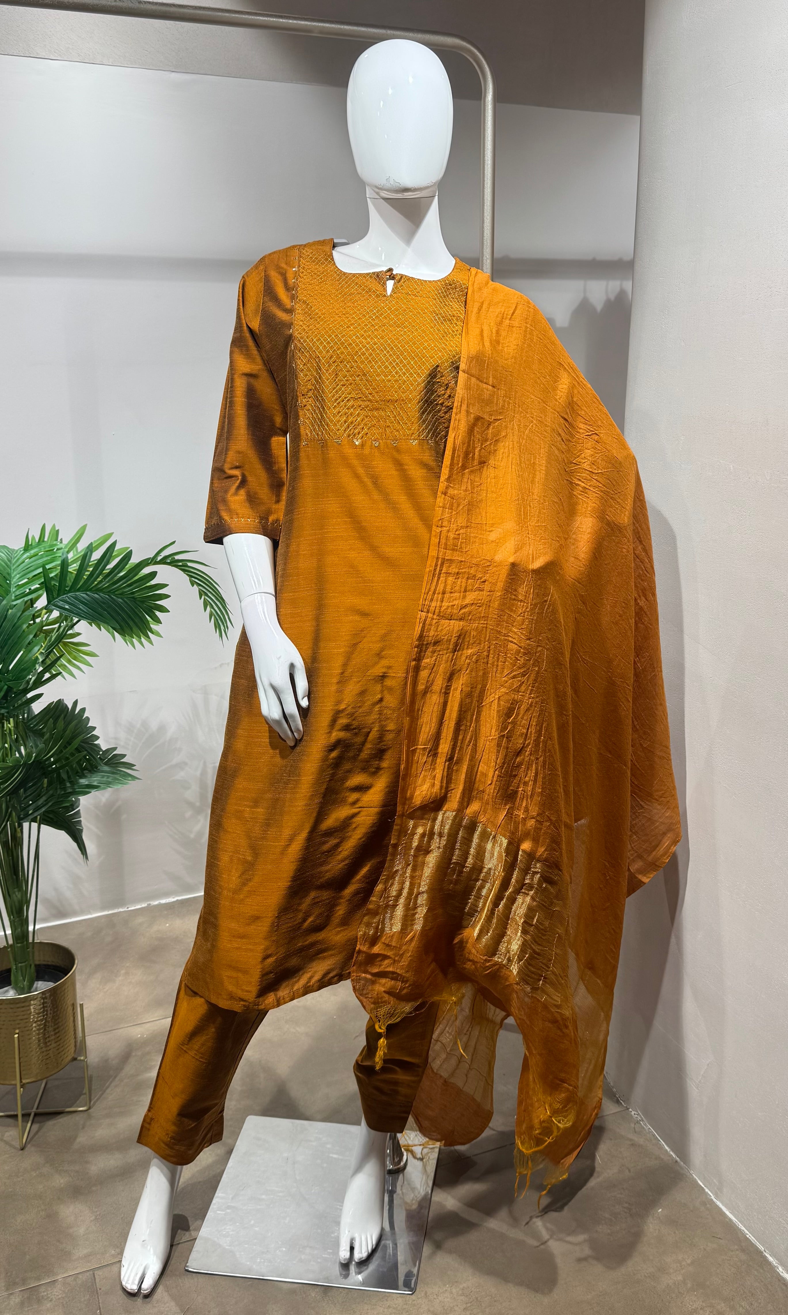 RUST cotton silk kurta set