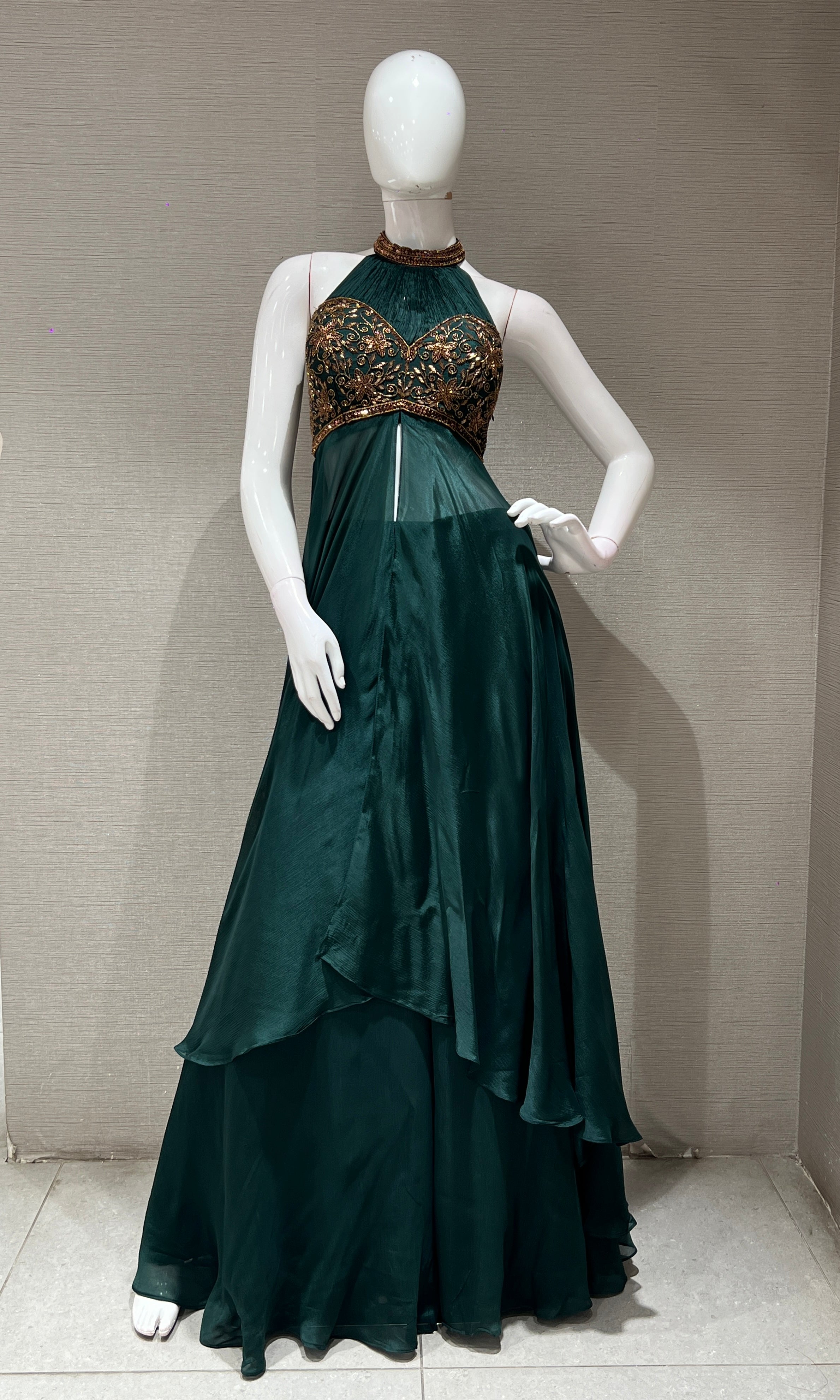 BOTTLE GREEN LONG ANARKALI DRESS