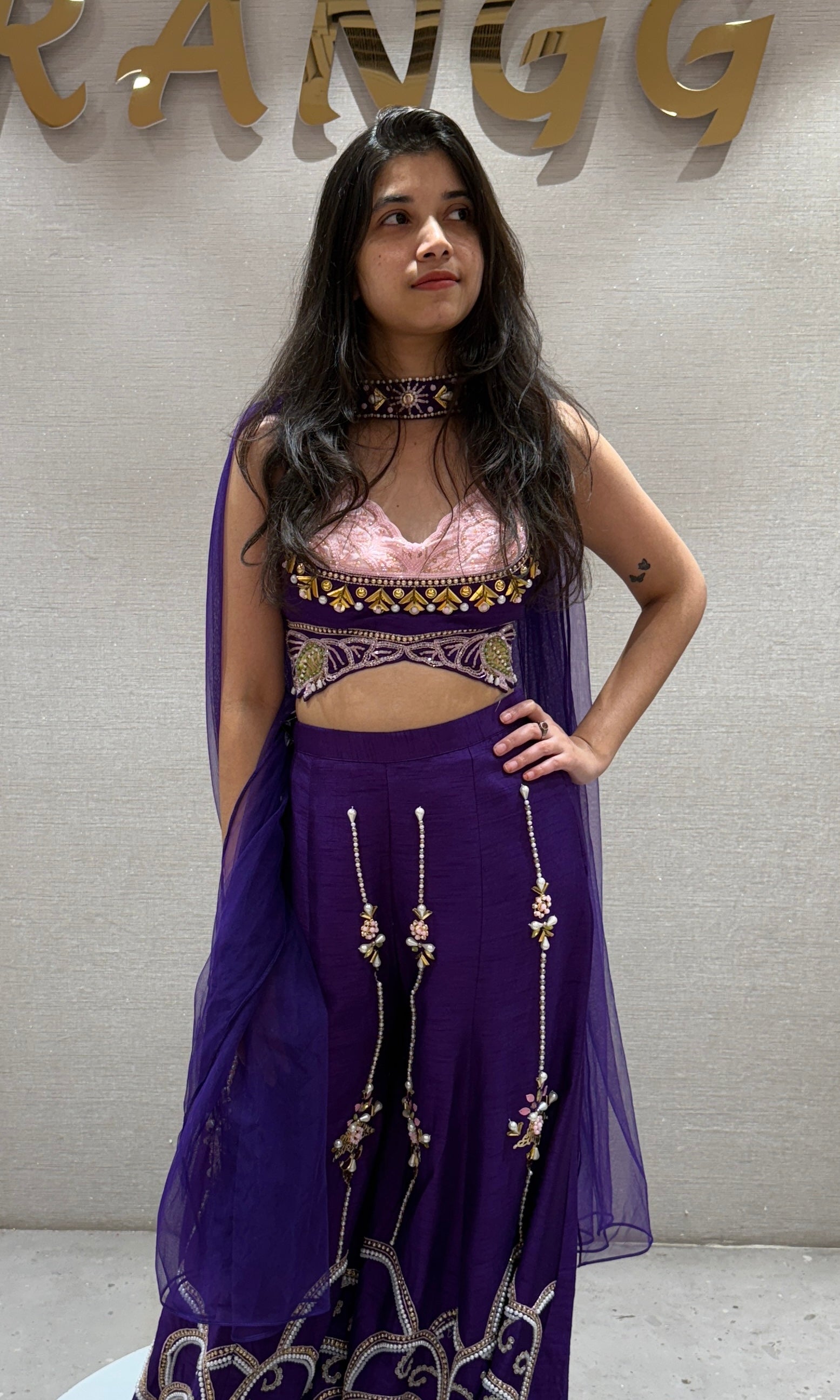 Purple Floral Embellished Sharara set