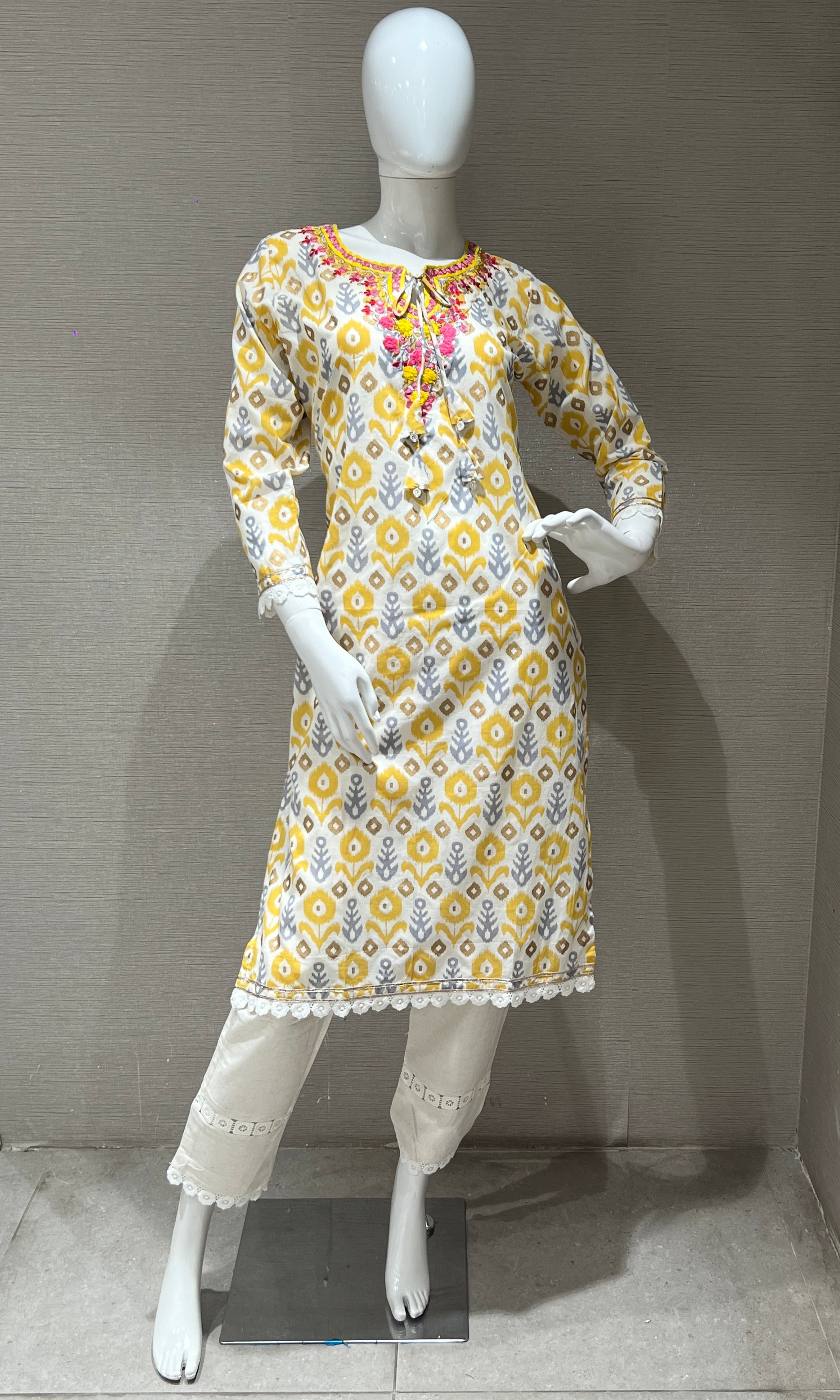 yellow flower printed kurta set 3223
