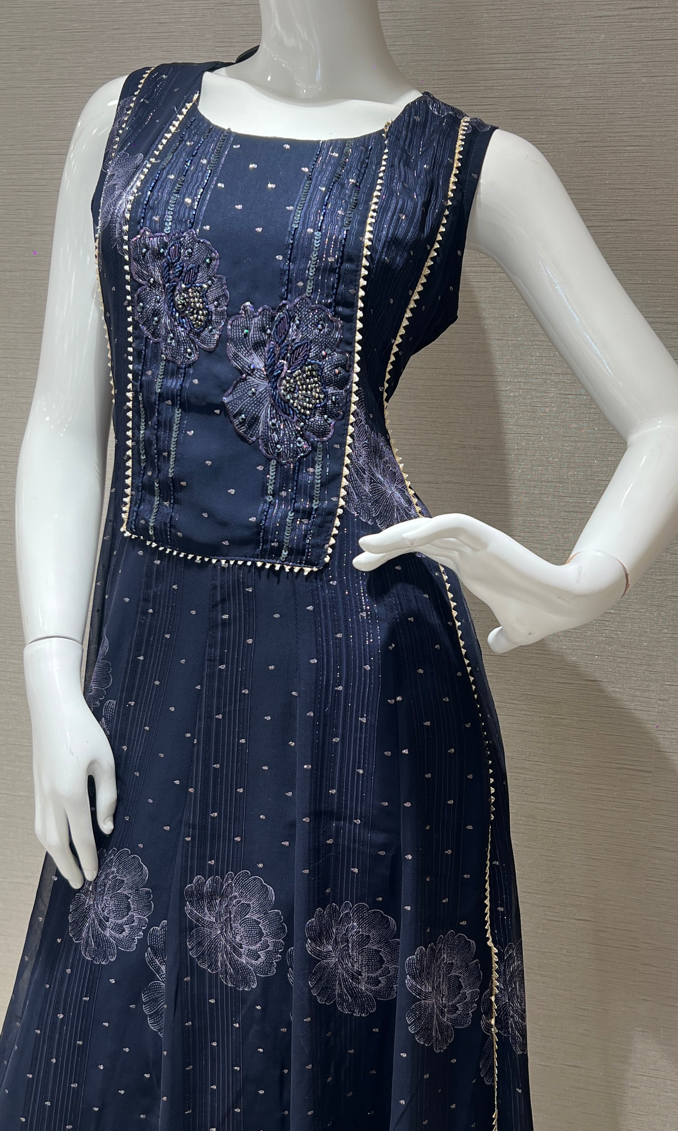 Navy Blue Embellished long dress top