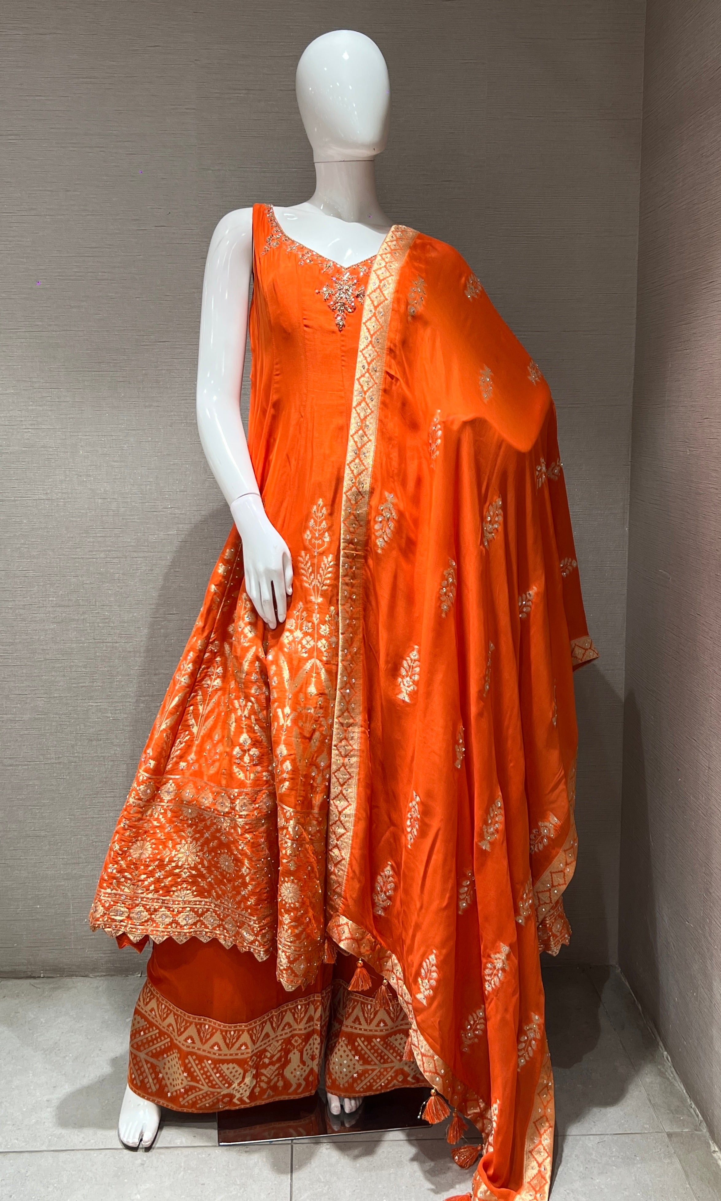 Rust GOLD MOTIF Anarkali WITH PALAZZO PANTS