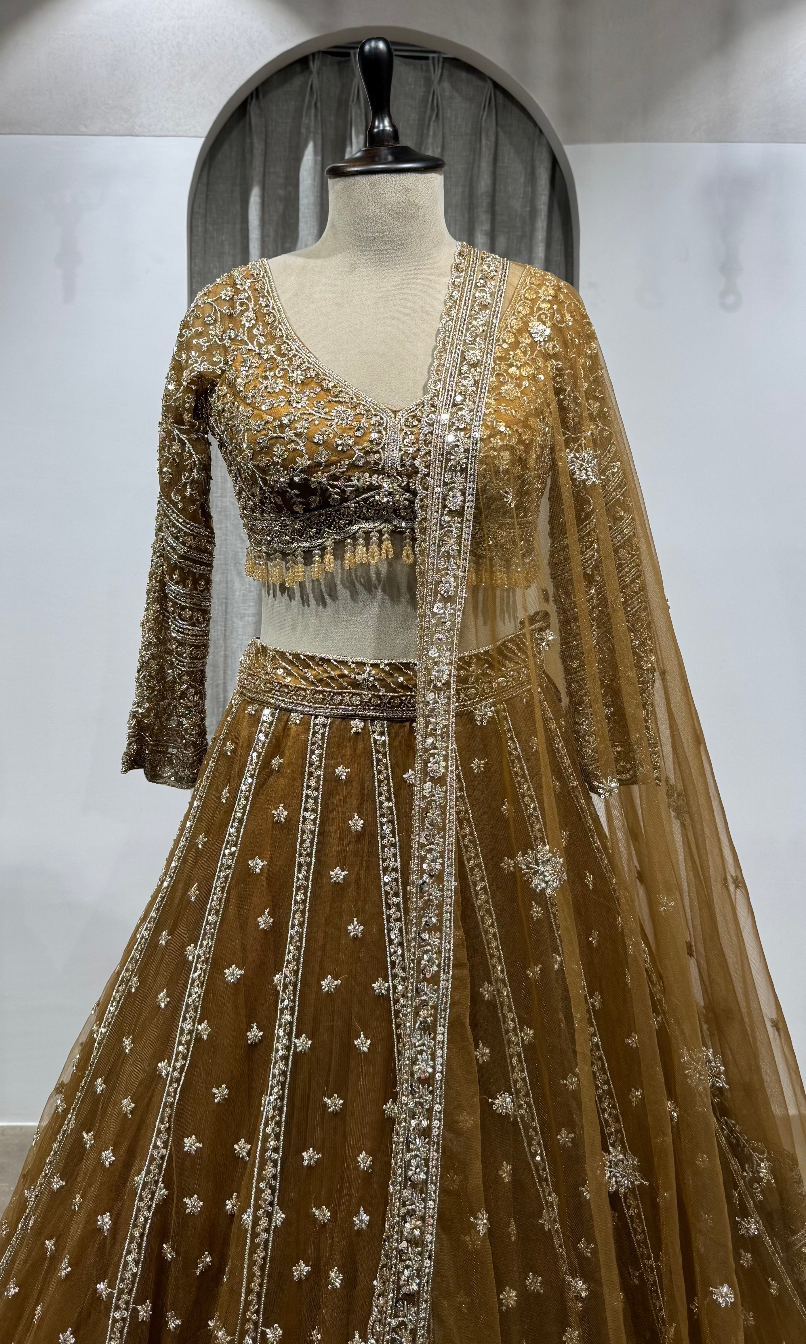 BROWN Embroidered Lehenga with Dupatta