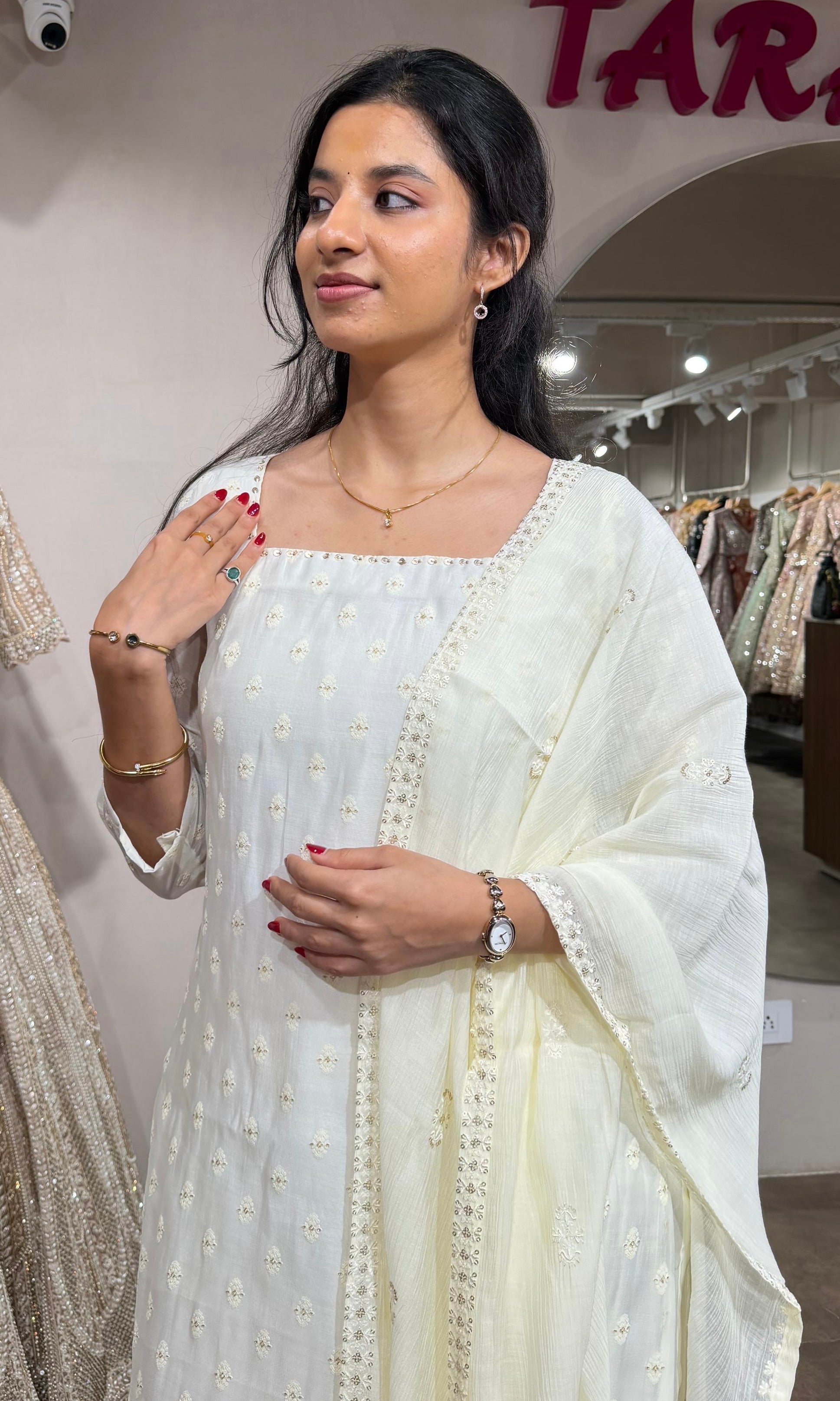 White Elegance Kurta set with Palazzo pants
