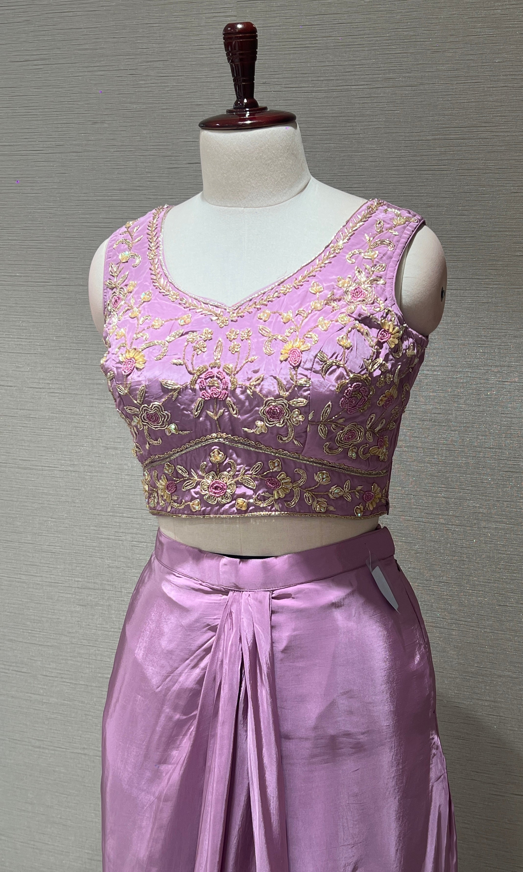 Lilac cape skirt with embroidered indo western dress