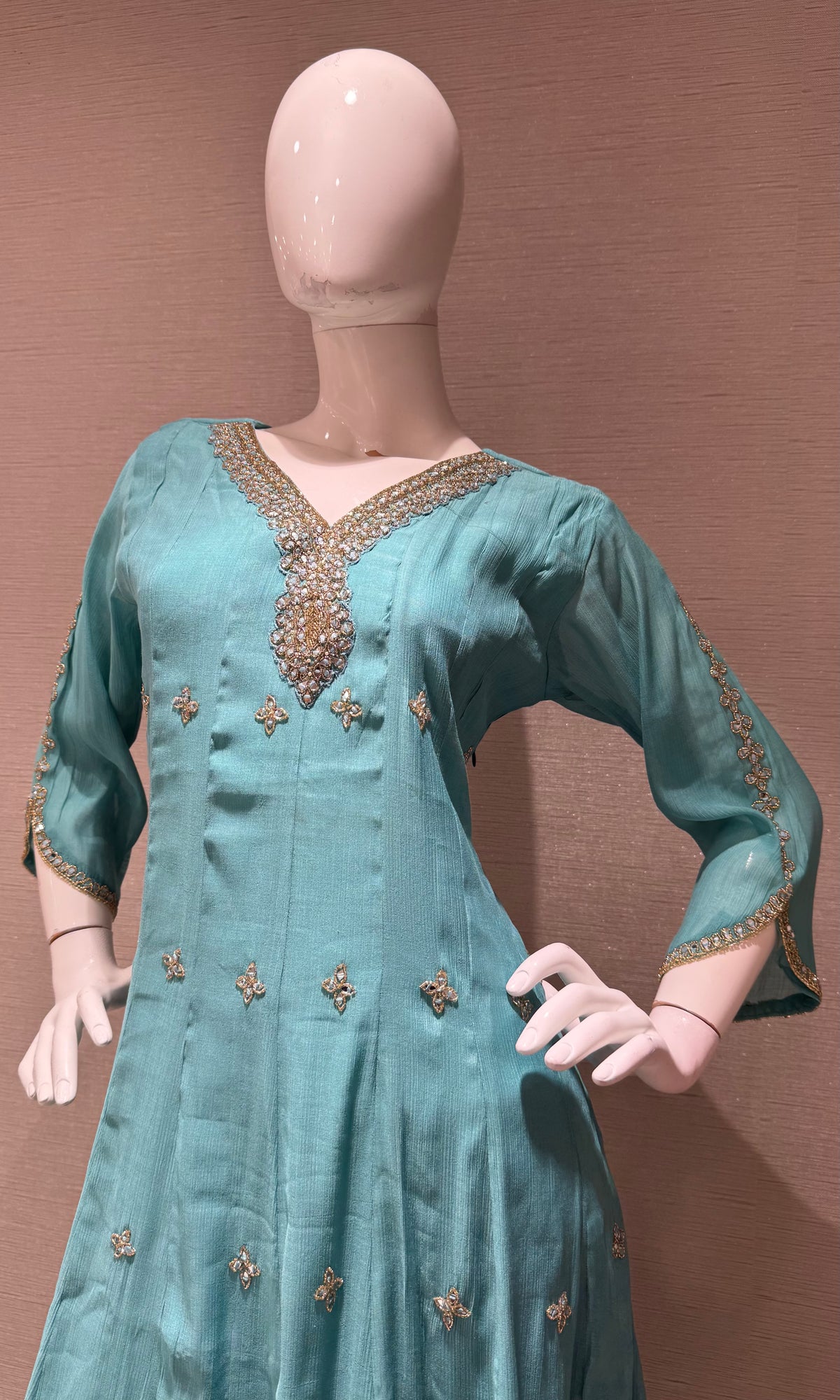 Sea Blue silk Ethnic Anarkali Set with Dupatta