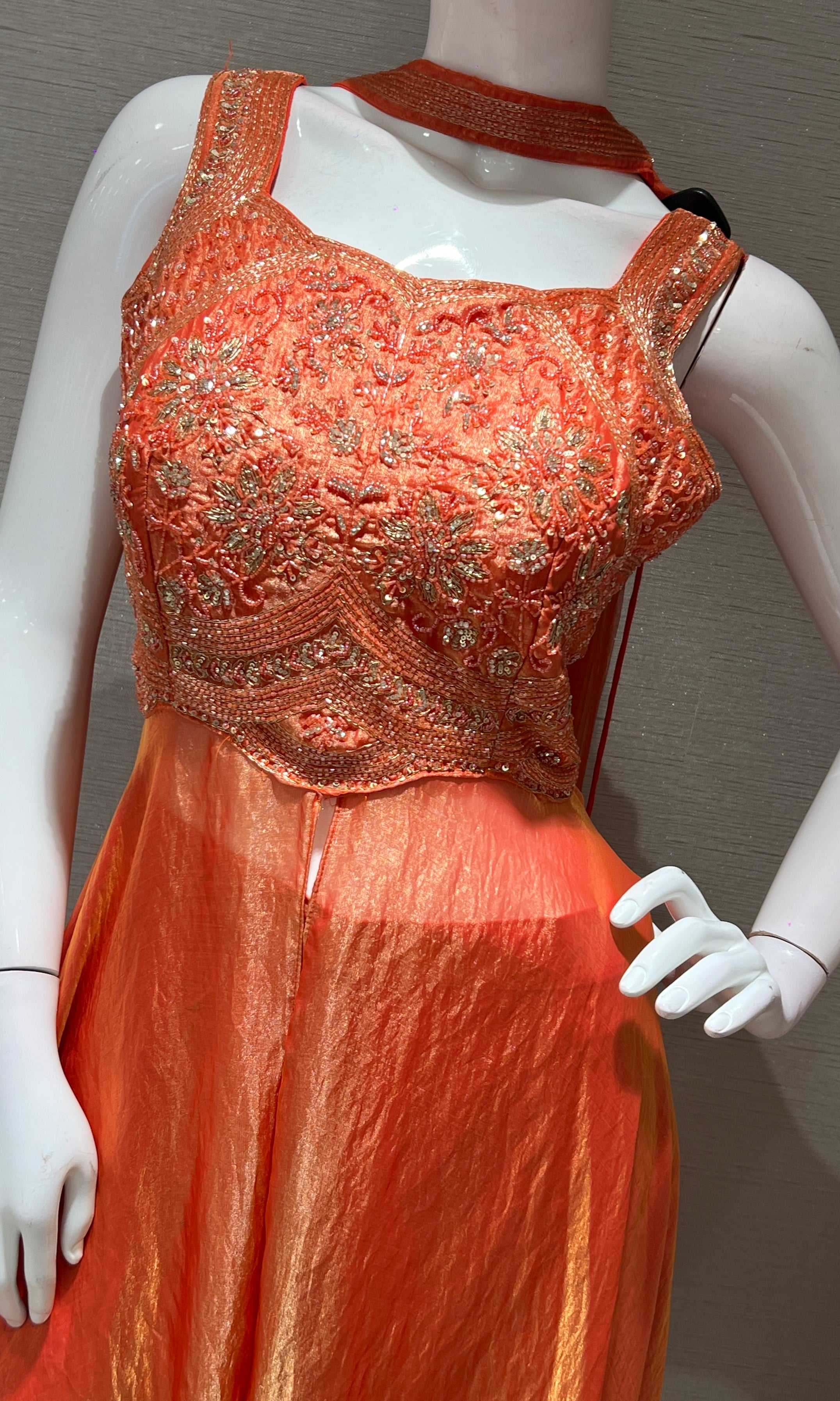 Orange EMBROIDERED ANARKALI LONG DRESS