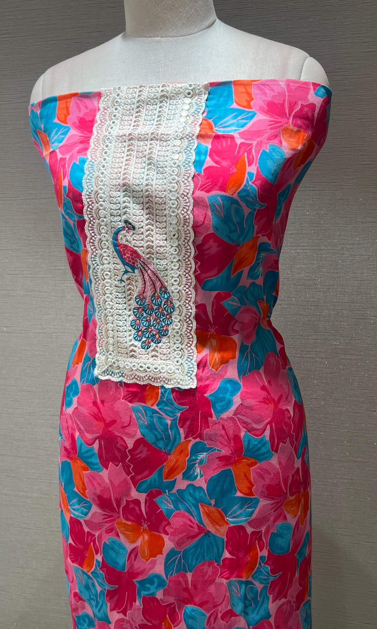 pink Floral dress material