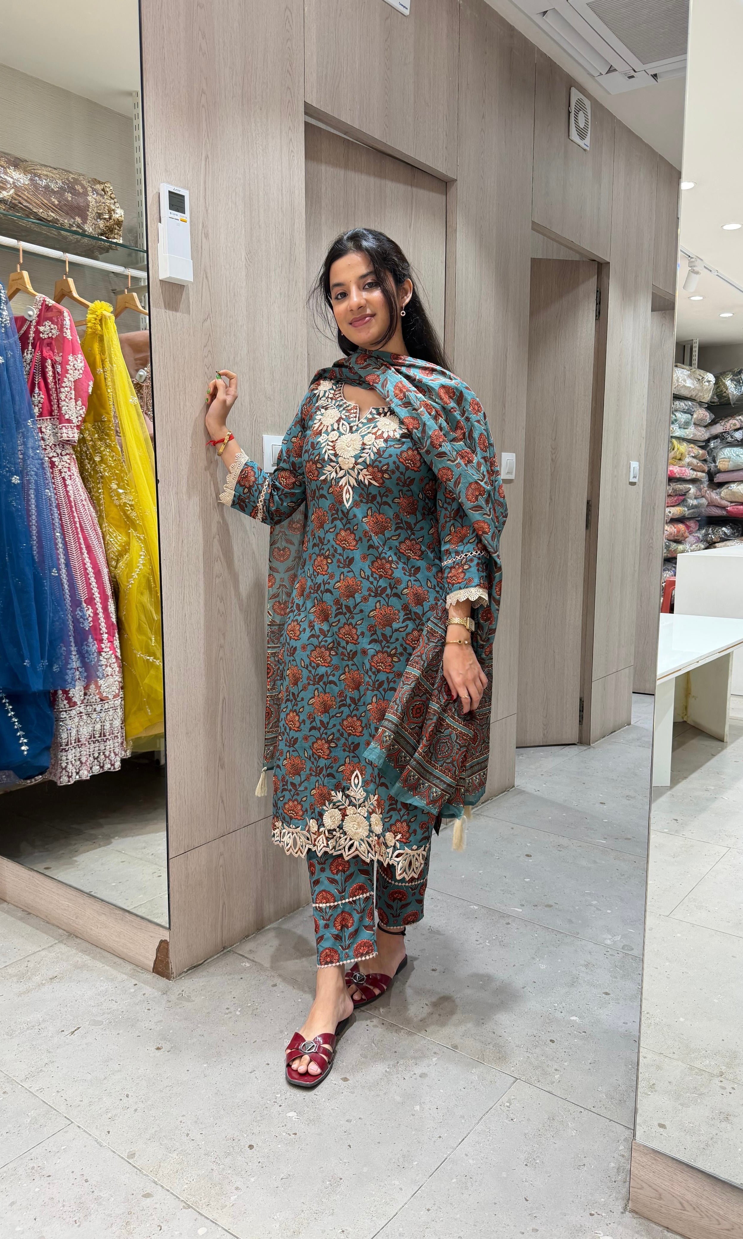 BLUE printed EMBROIDERED KURTA SET