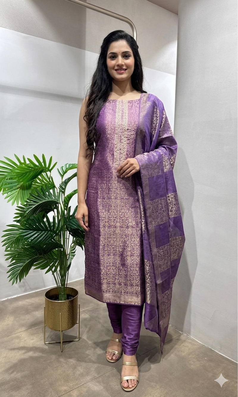 Purple Banarasi Silk DRESS MATERIAL