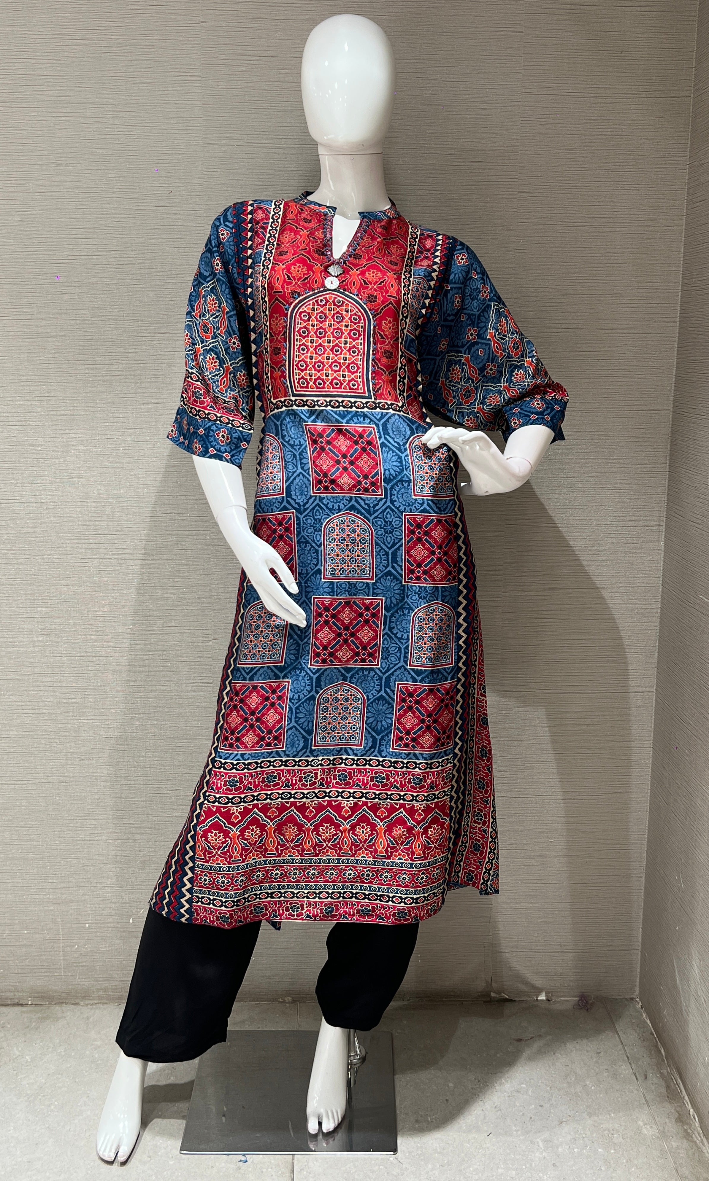 Red and Blue Art Print Kurti Top