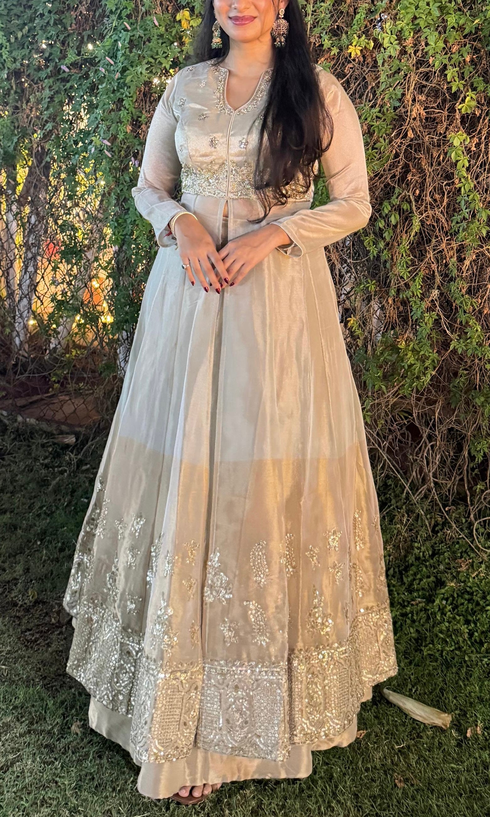 Half white FRONT SLIT EMBELLISHED ANARKALI