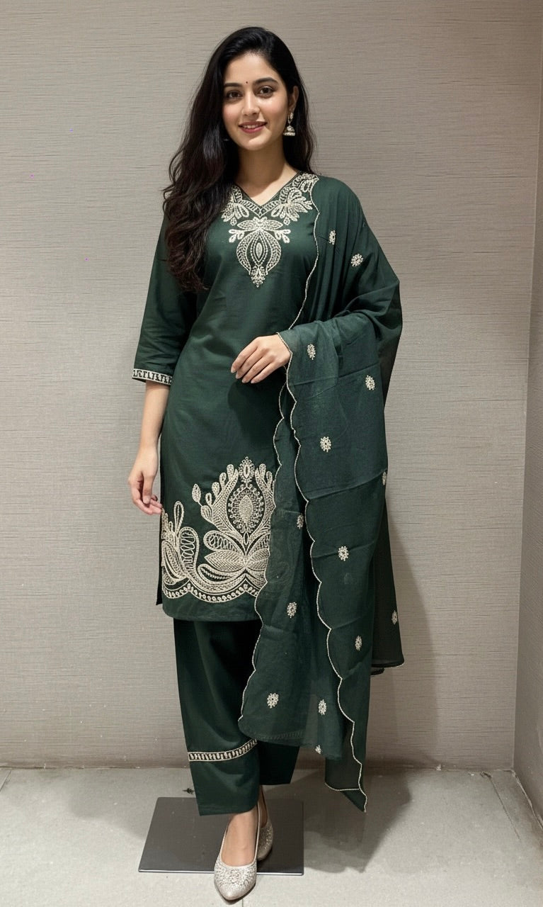 Green EMBROIDERED kurta set