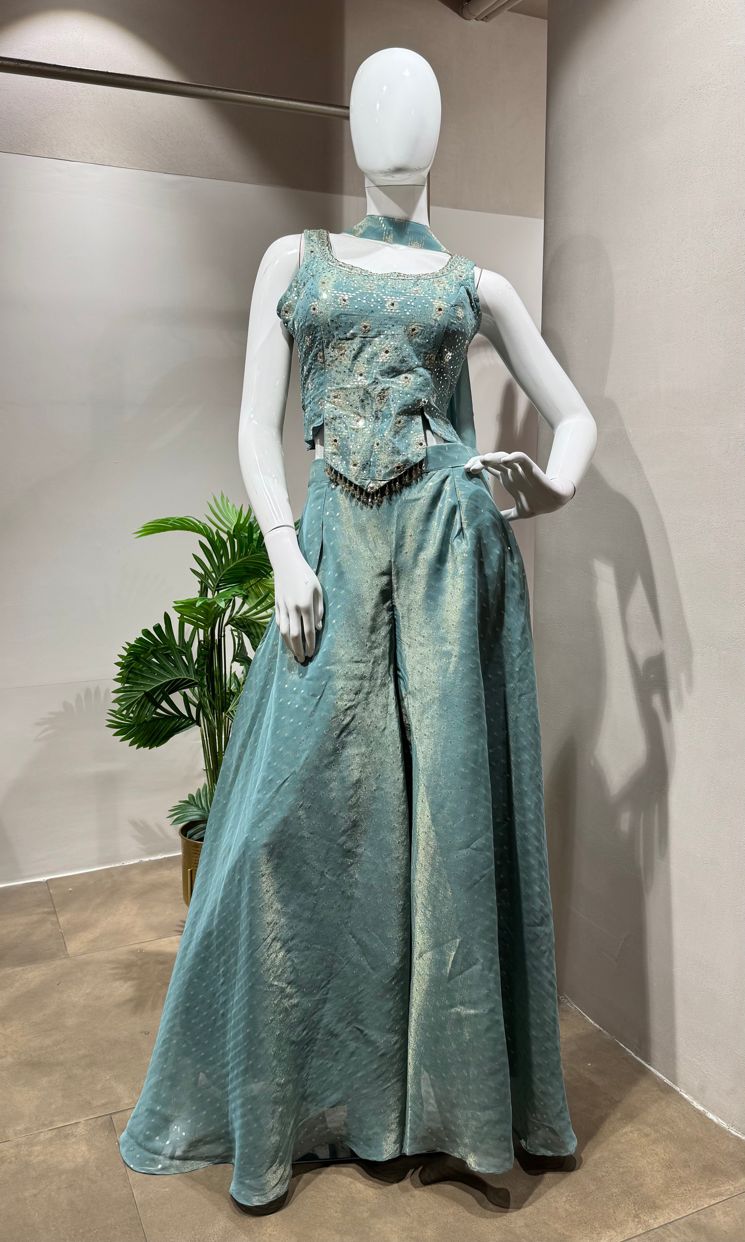 GREEN EMBROIDERED Palazzo SET with Blouse