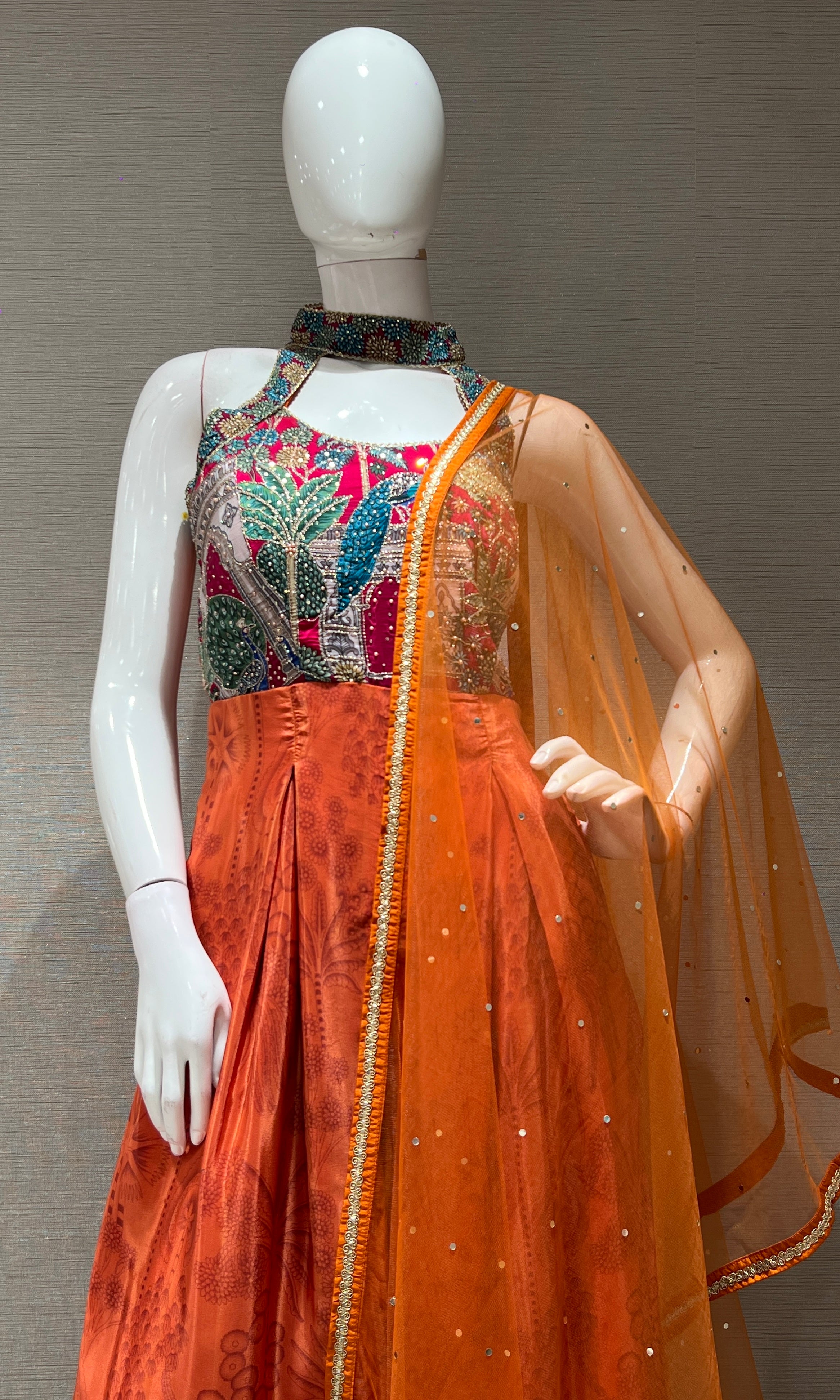 Rust EMBROIDERED HALTER NECK jumpsuit